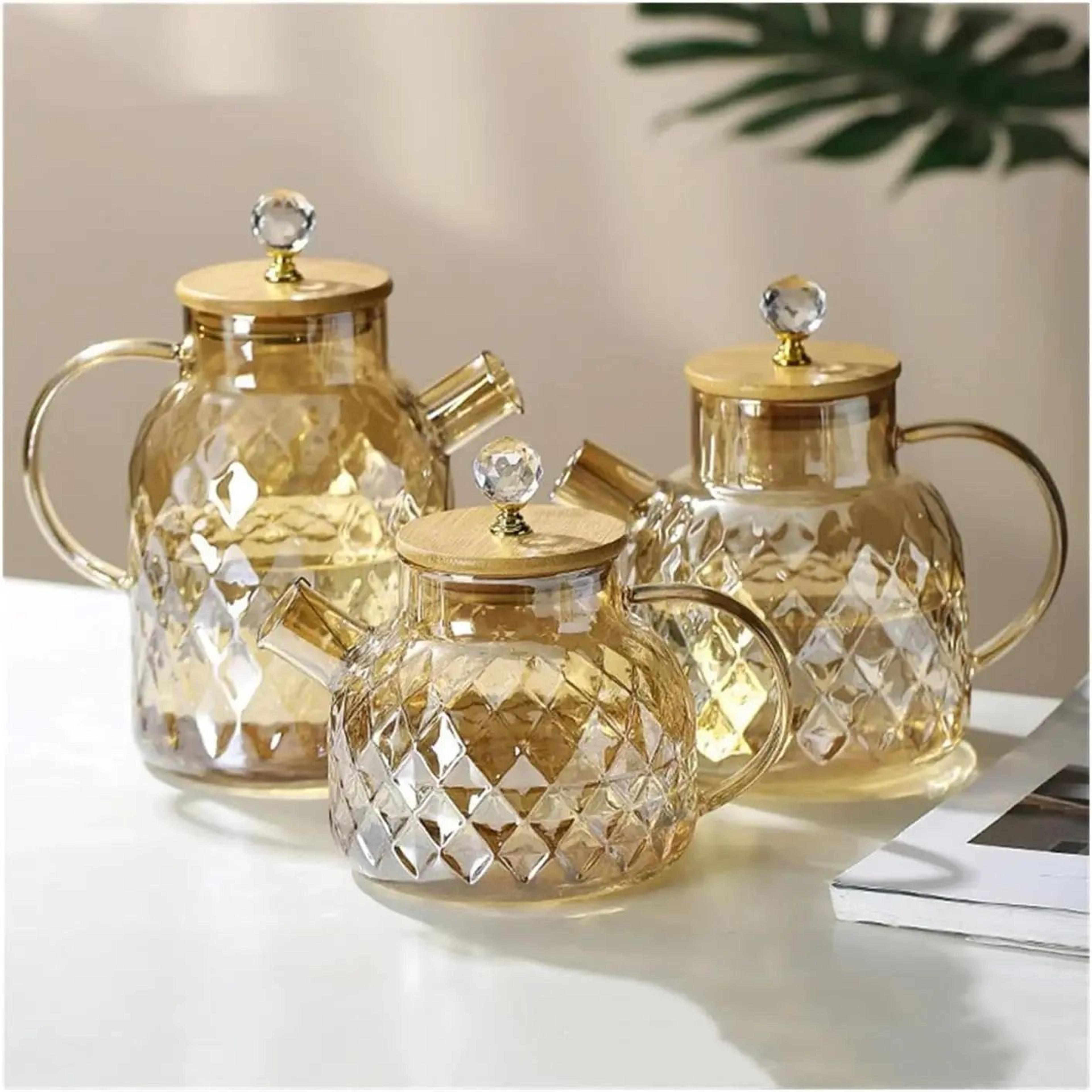 amber heat-resistant borosilicate glass water pitcher with stainless steel lid