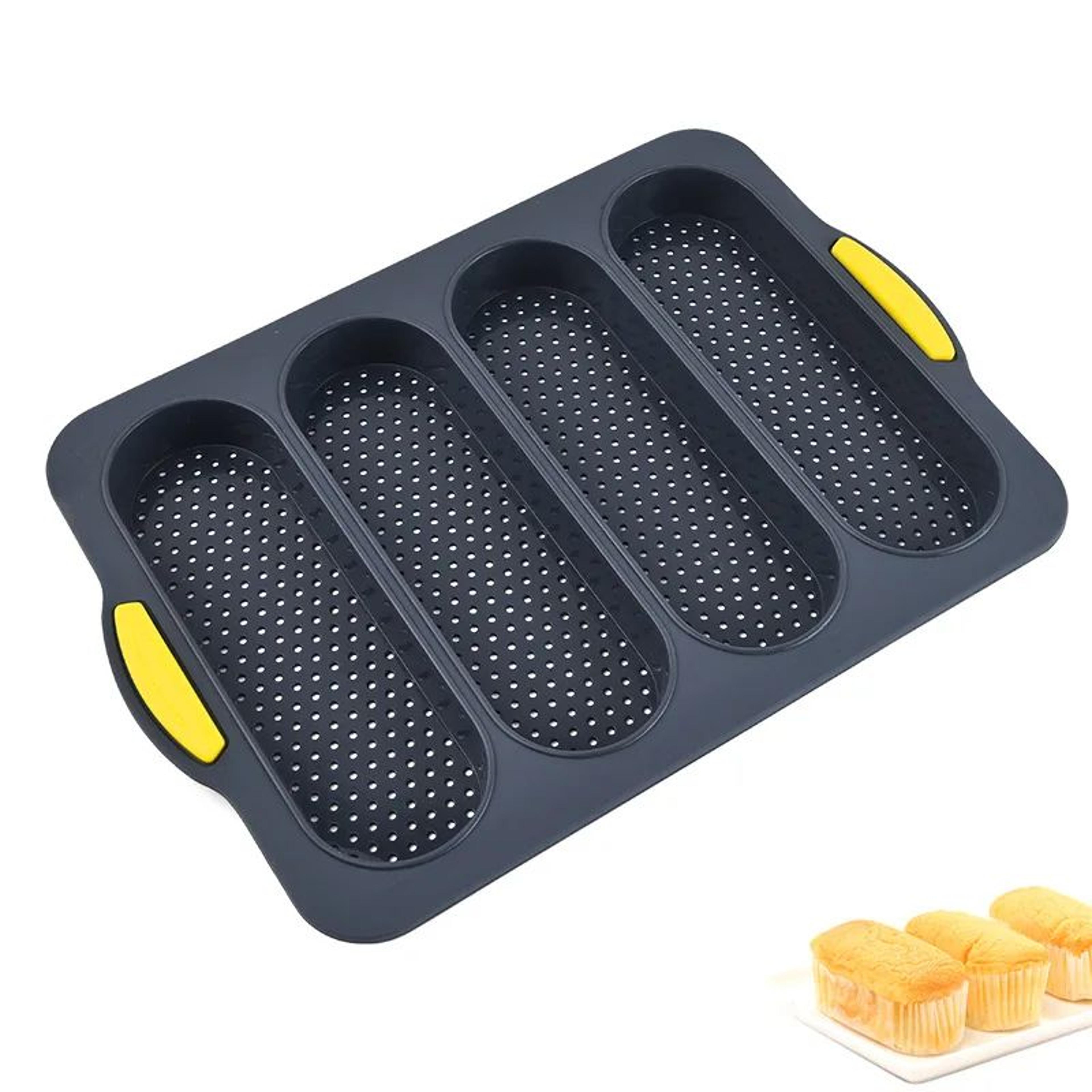 4-grid silicone baguette baking pan - nonstick french bread and hot dog bun mold