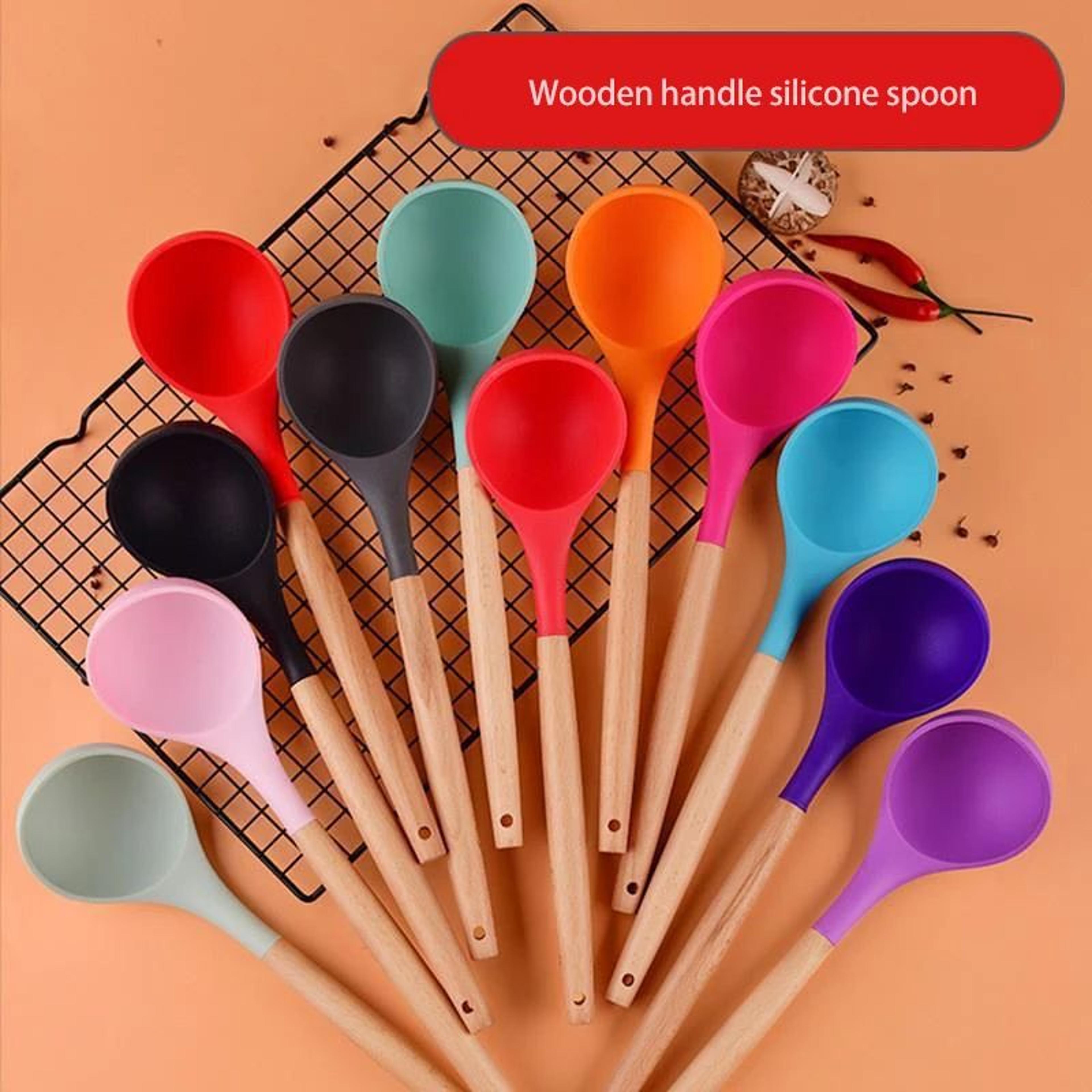 silicone soup spoon heat resistant non-stick cooking and serving ladle