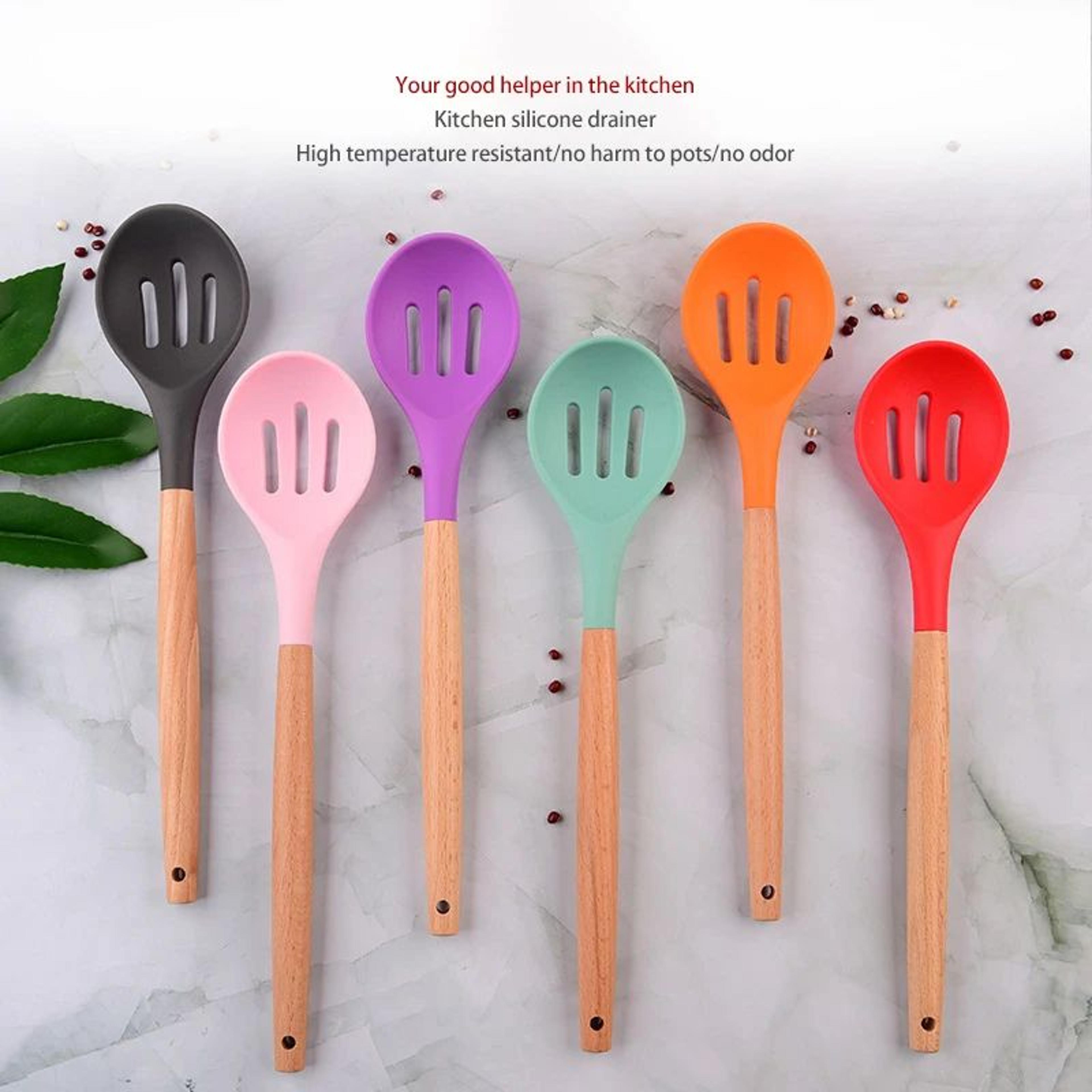 silicone skimmer slotted serving spoon for draining, cooking and serving