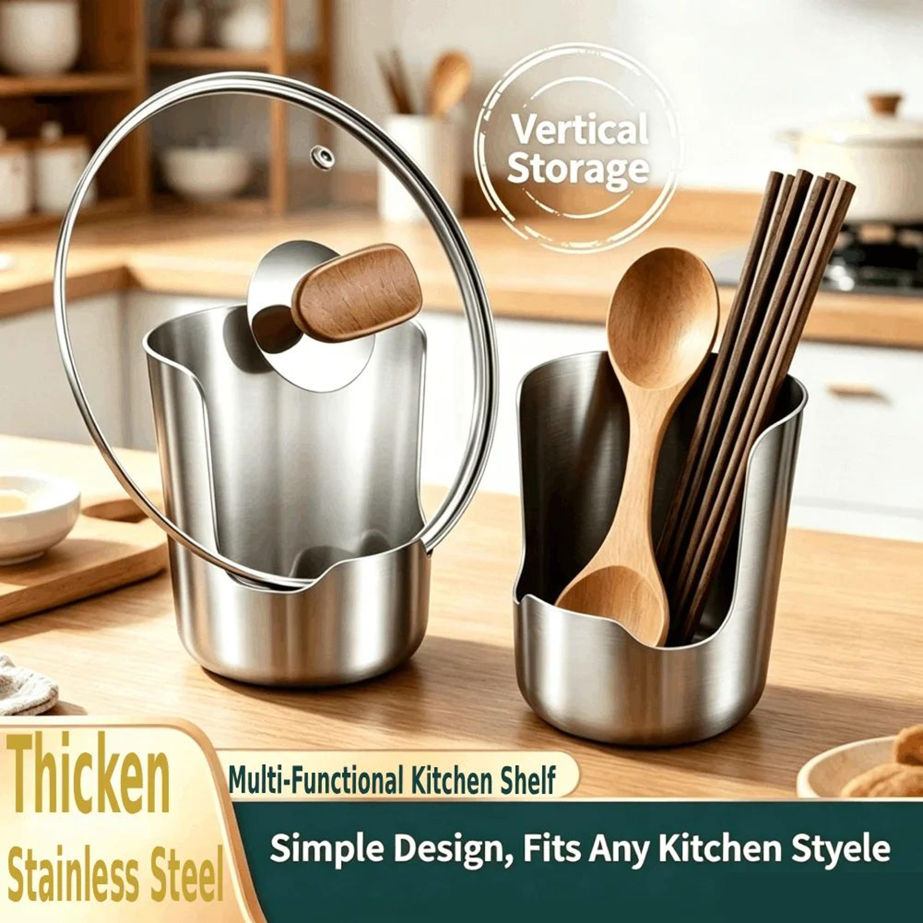 stainless steel pot lid holder and kitchen countertop organizer