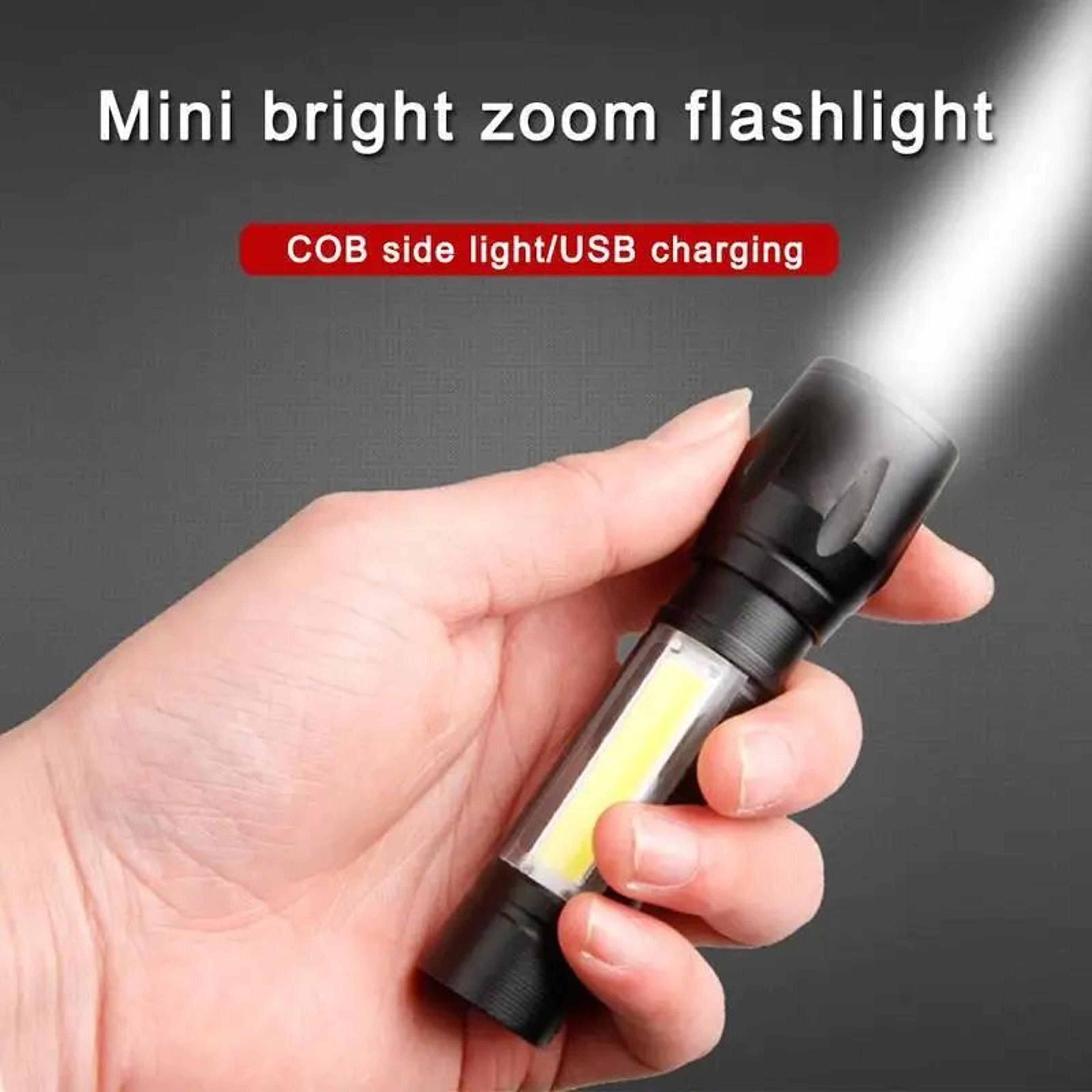 rechargeable led flashlight with cob side light and telescopic zoom