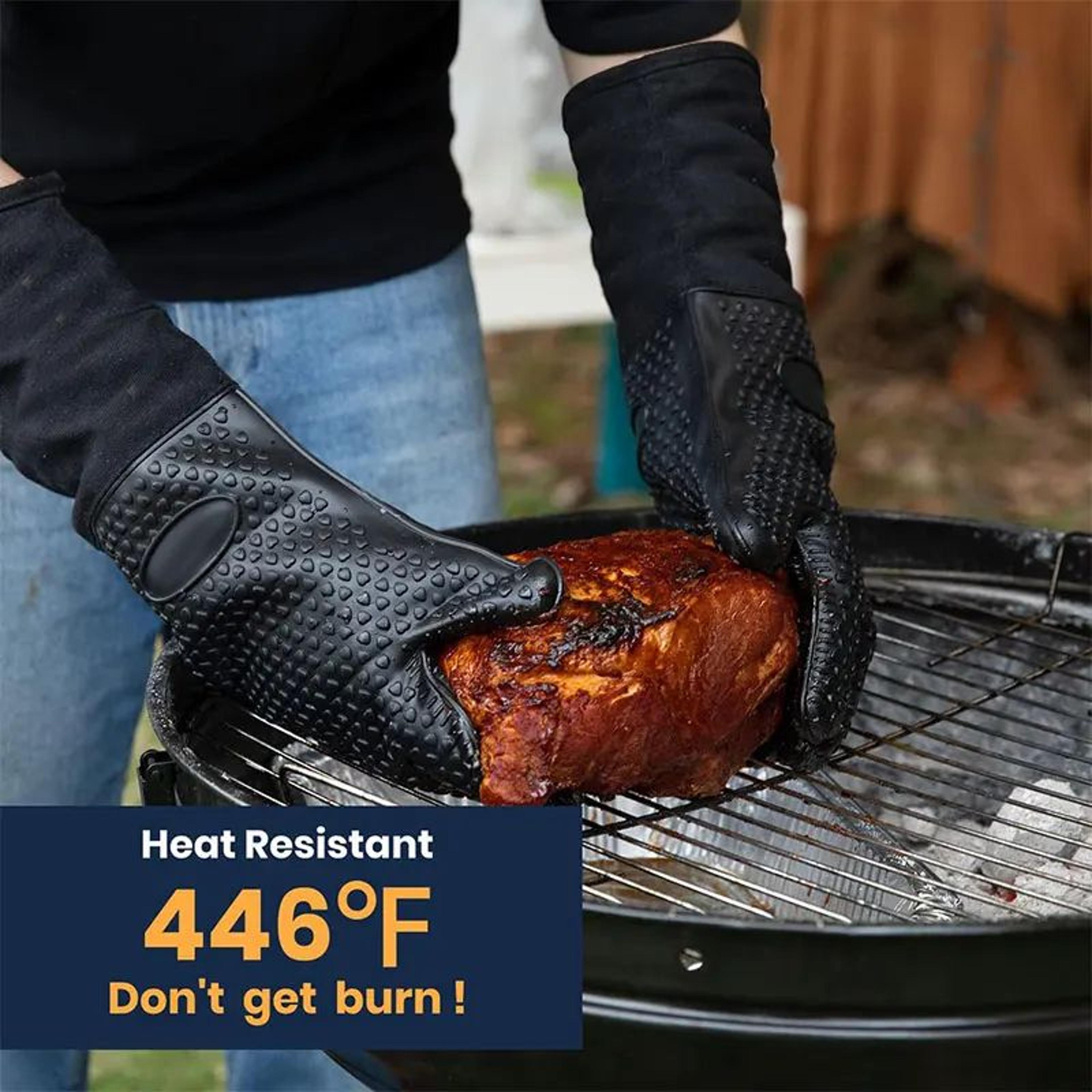 extra long silicone oven mitts with quilted liner and non-slip grip