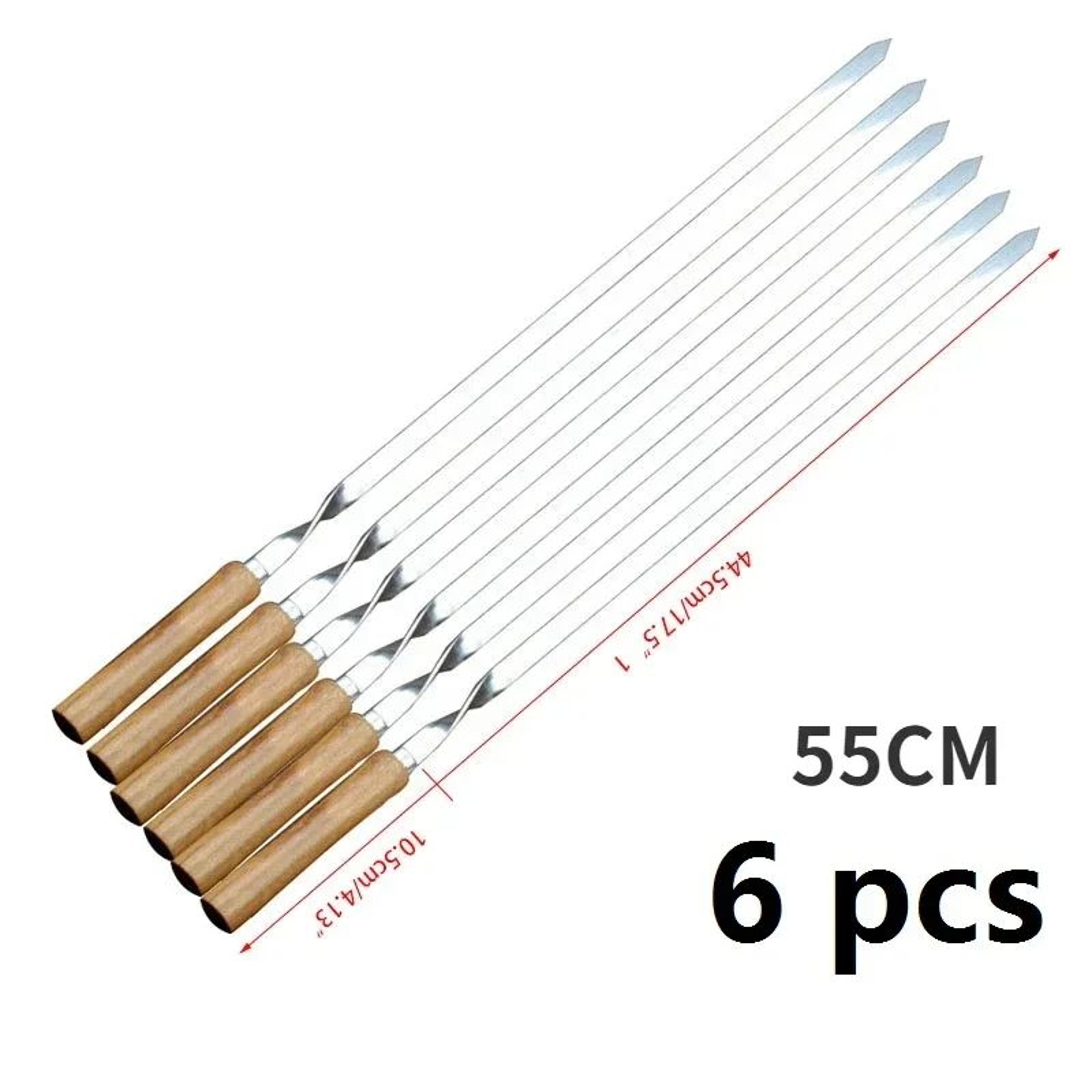 6pcs long handle stainless steel bbq skewers for shish kebab grilling