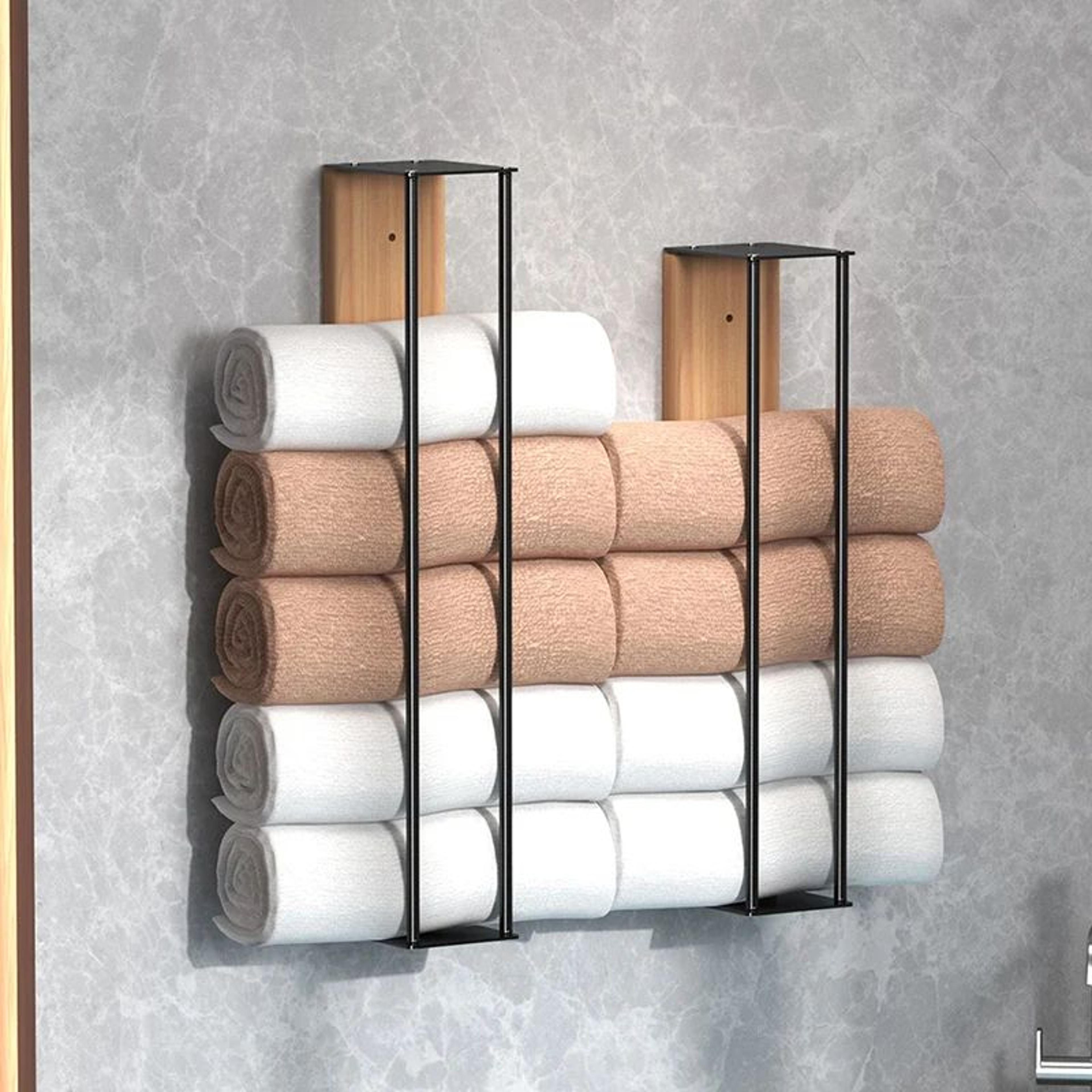wall mounted rolled towel storage rack - no drill bathroom organizer