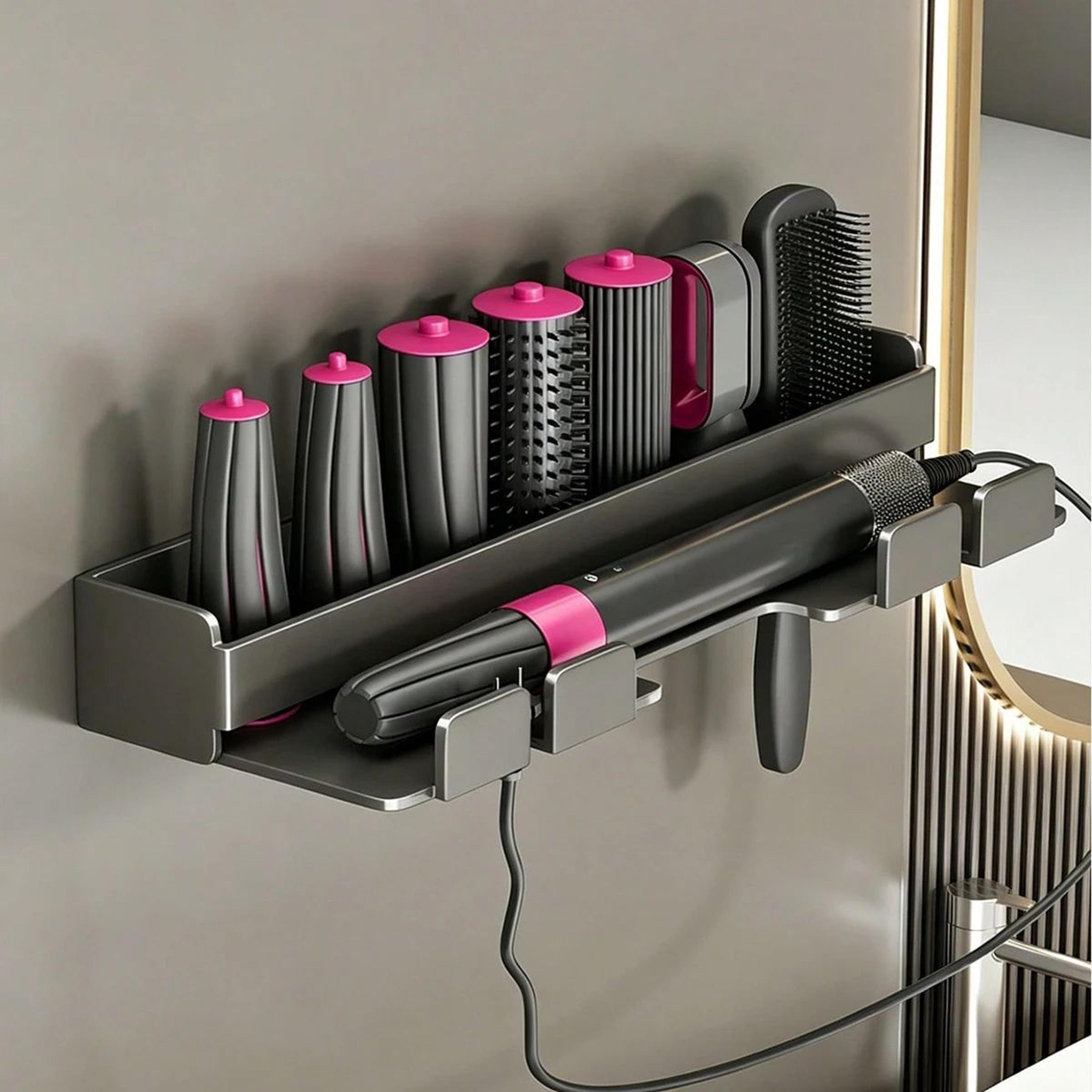 wall mounted hair dryer and curling iron holder no drill styling tool organizer