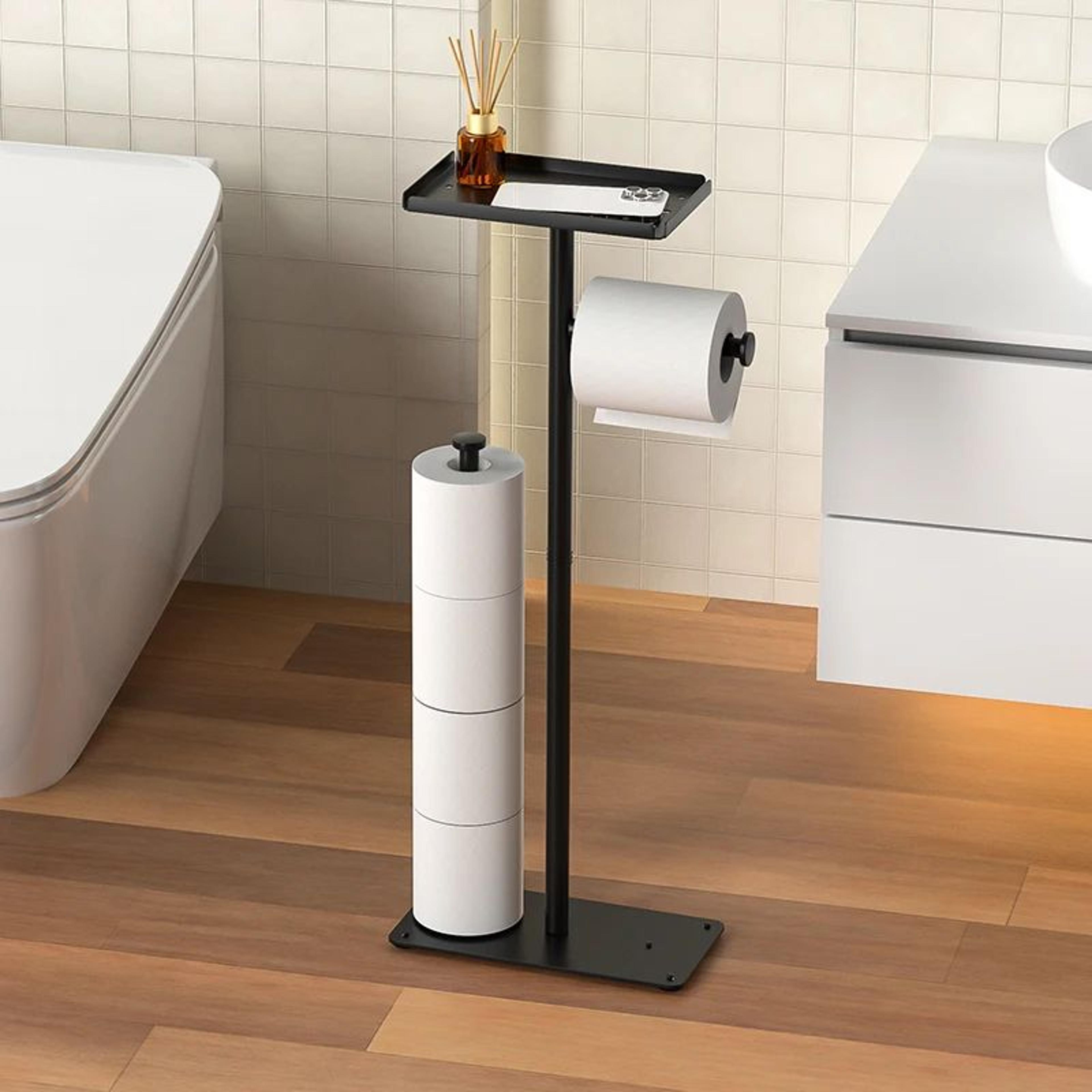 vertical toilet paper holder with shelf and multi roll bathroom storage rack