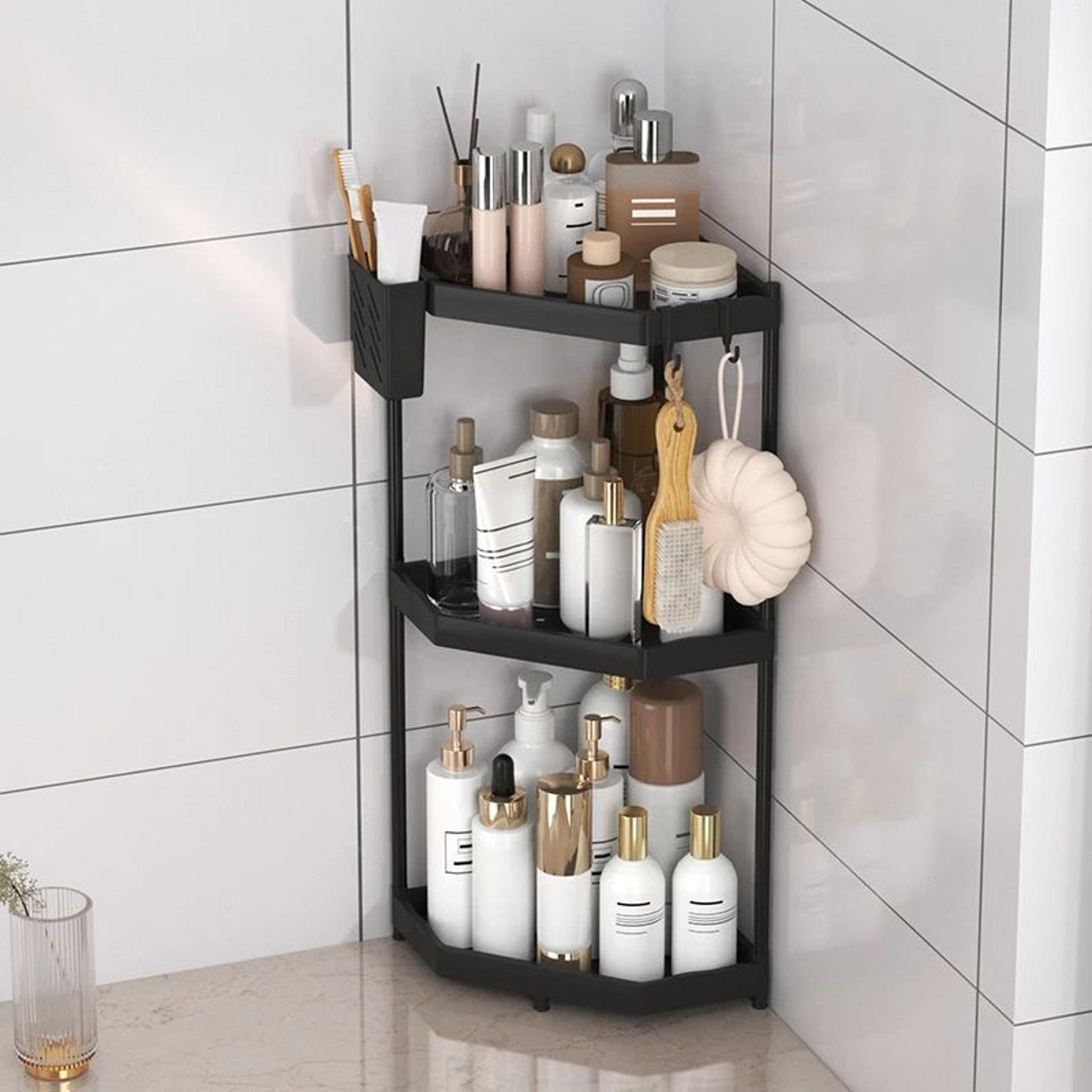 rust-proof 2/3 tier corner shower caddy with hooks