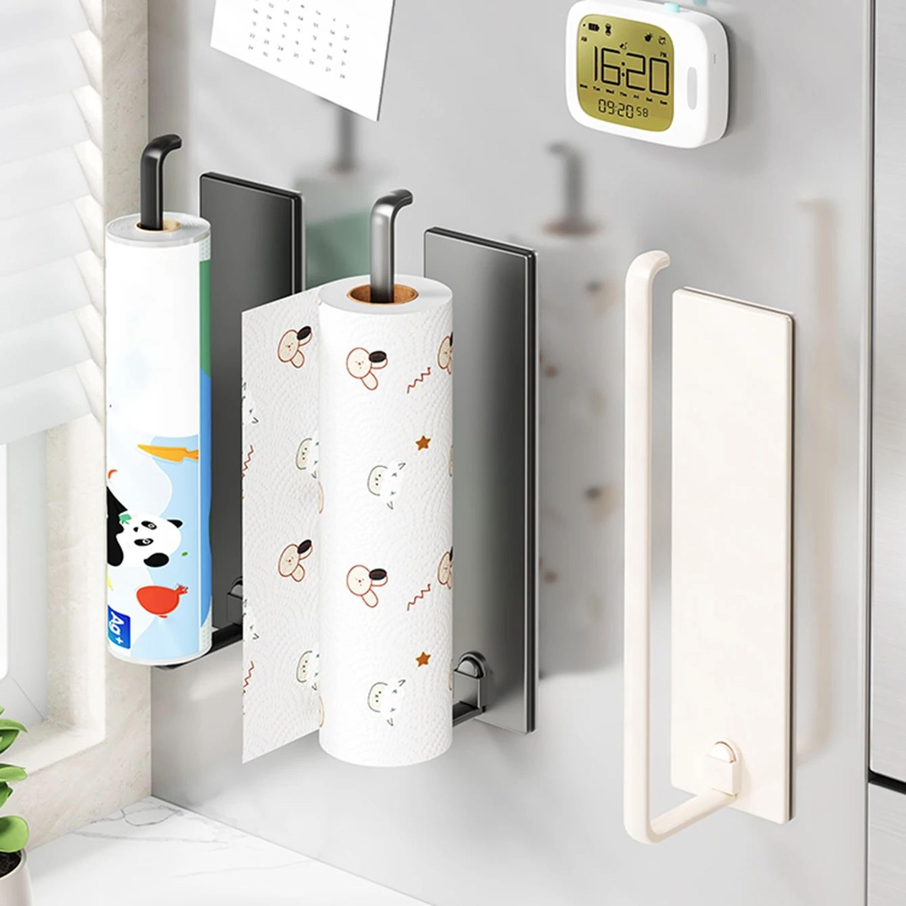 magnetic paper towel holder for fridge - no drill kitchen roll organizer