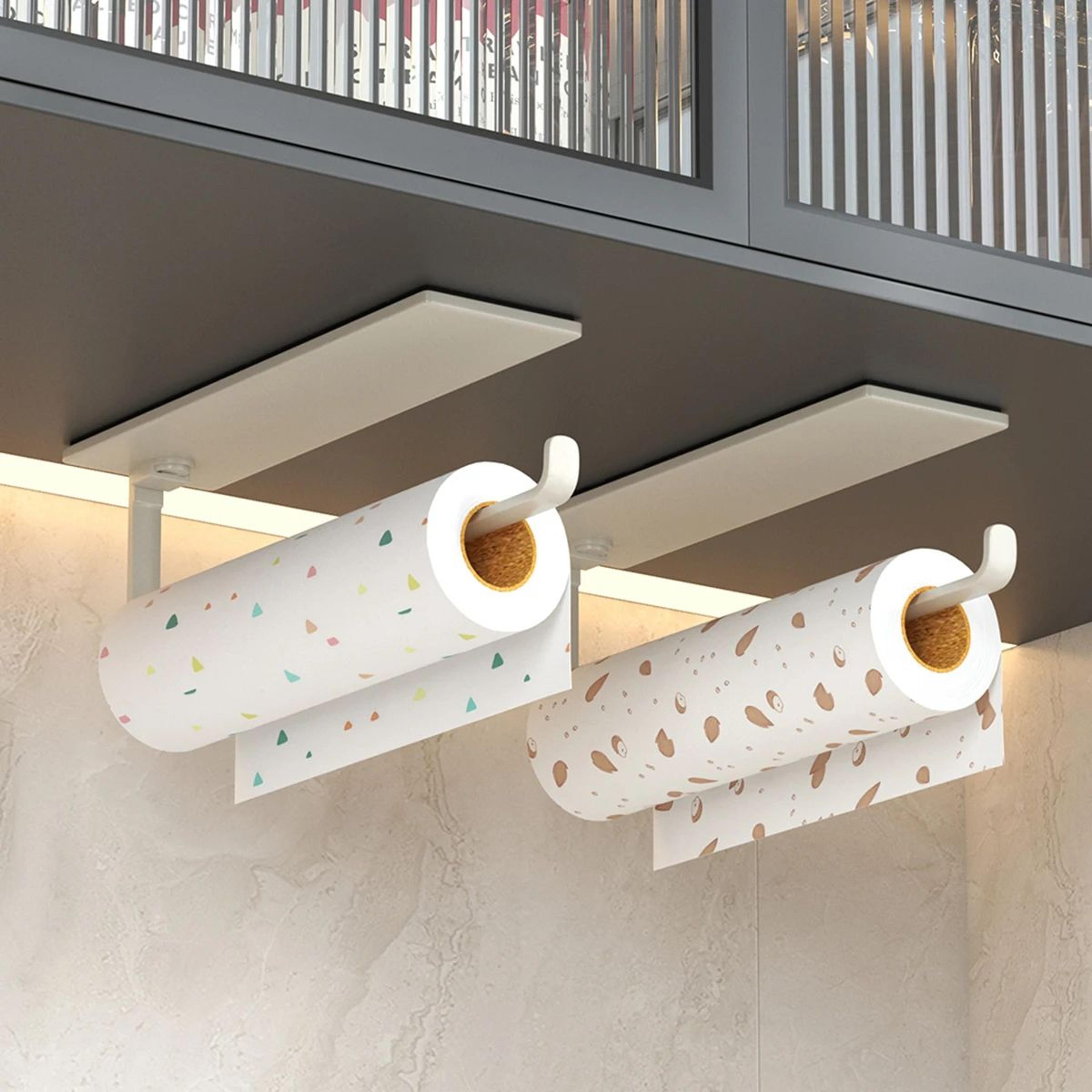 no-drill cabinet paper towel holder and kitchen storage rack