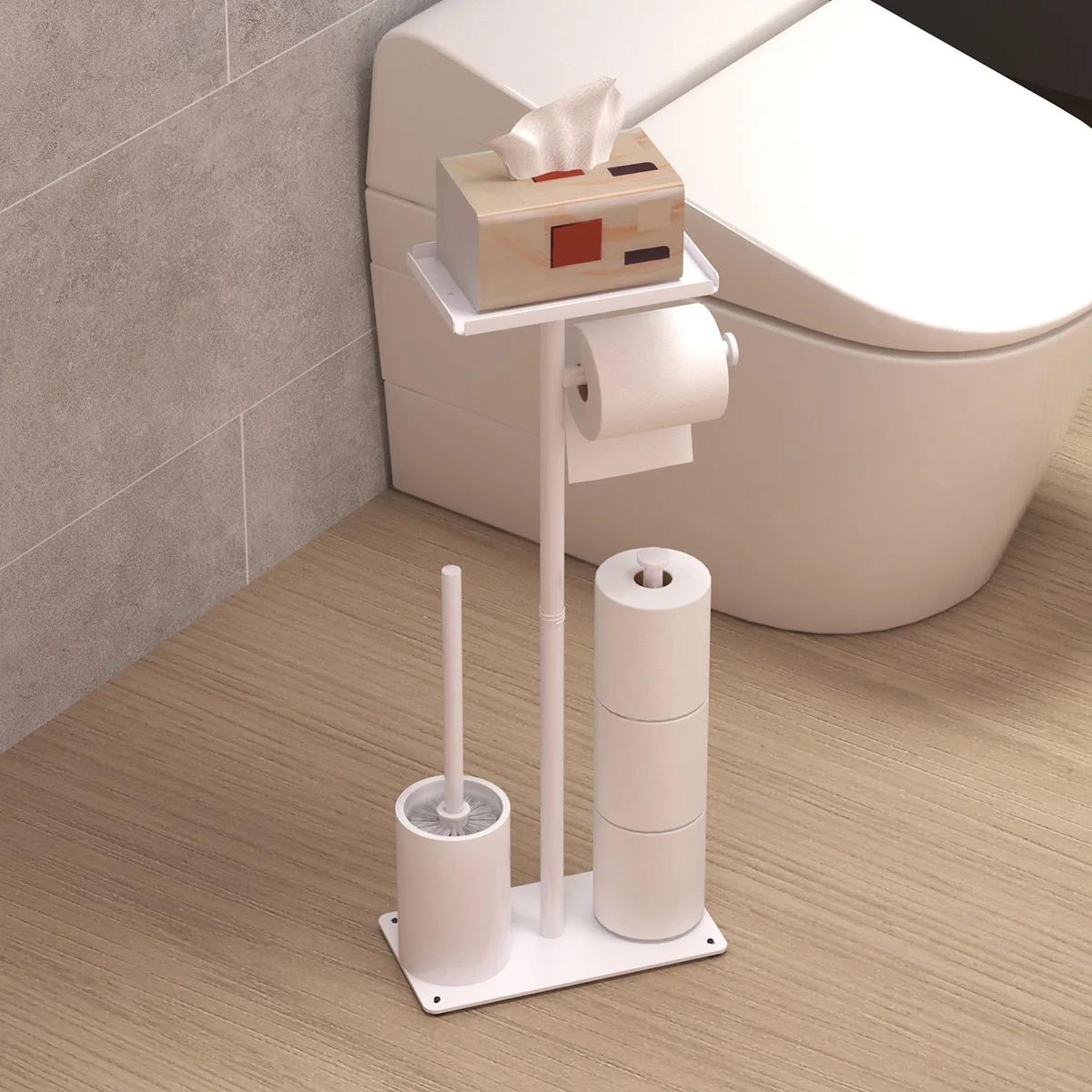 freestanding toilet paper holder with storage rack and toilet brush