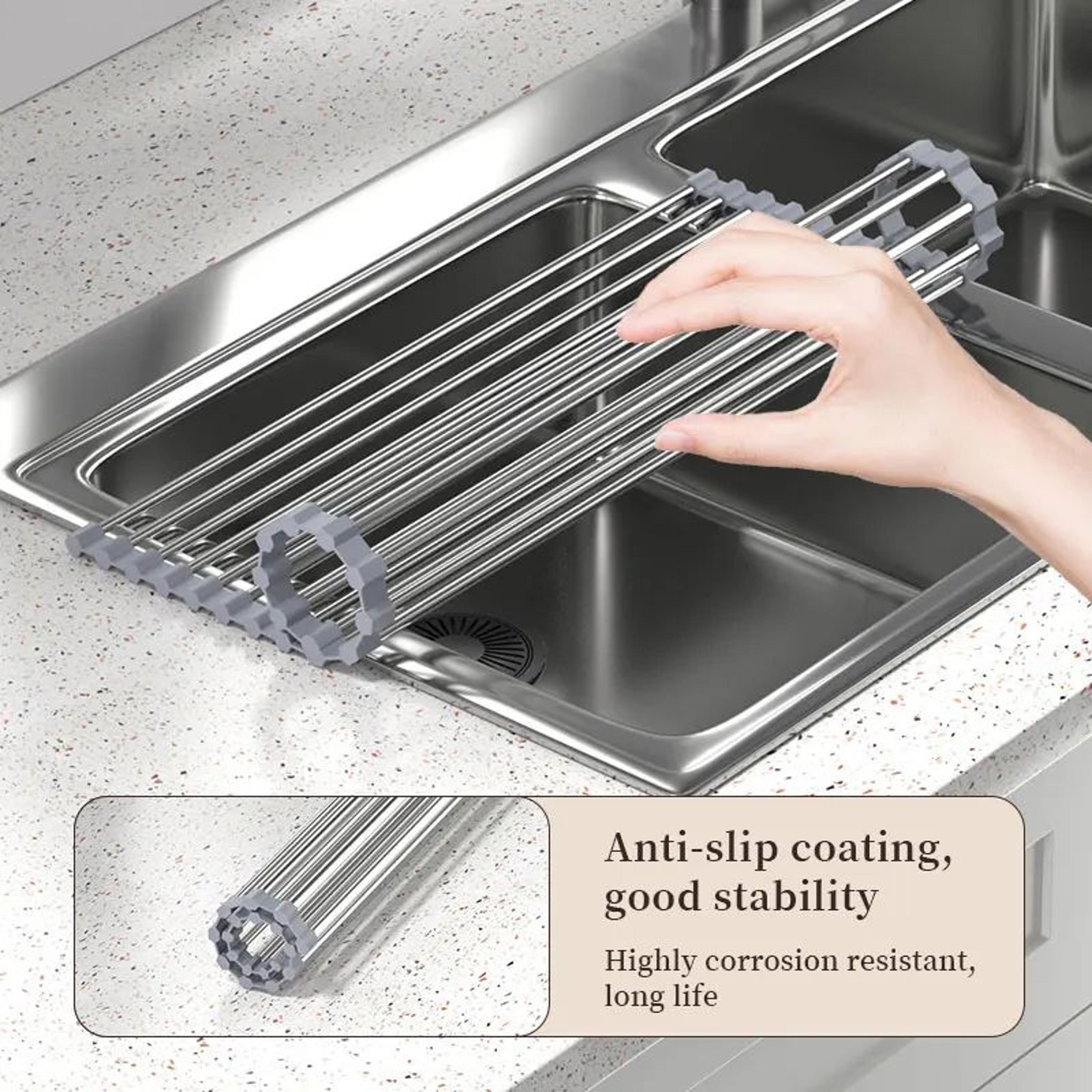 roll up over sink stainless steel dish drying rack