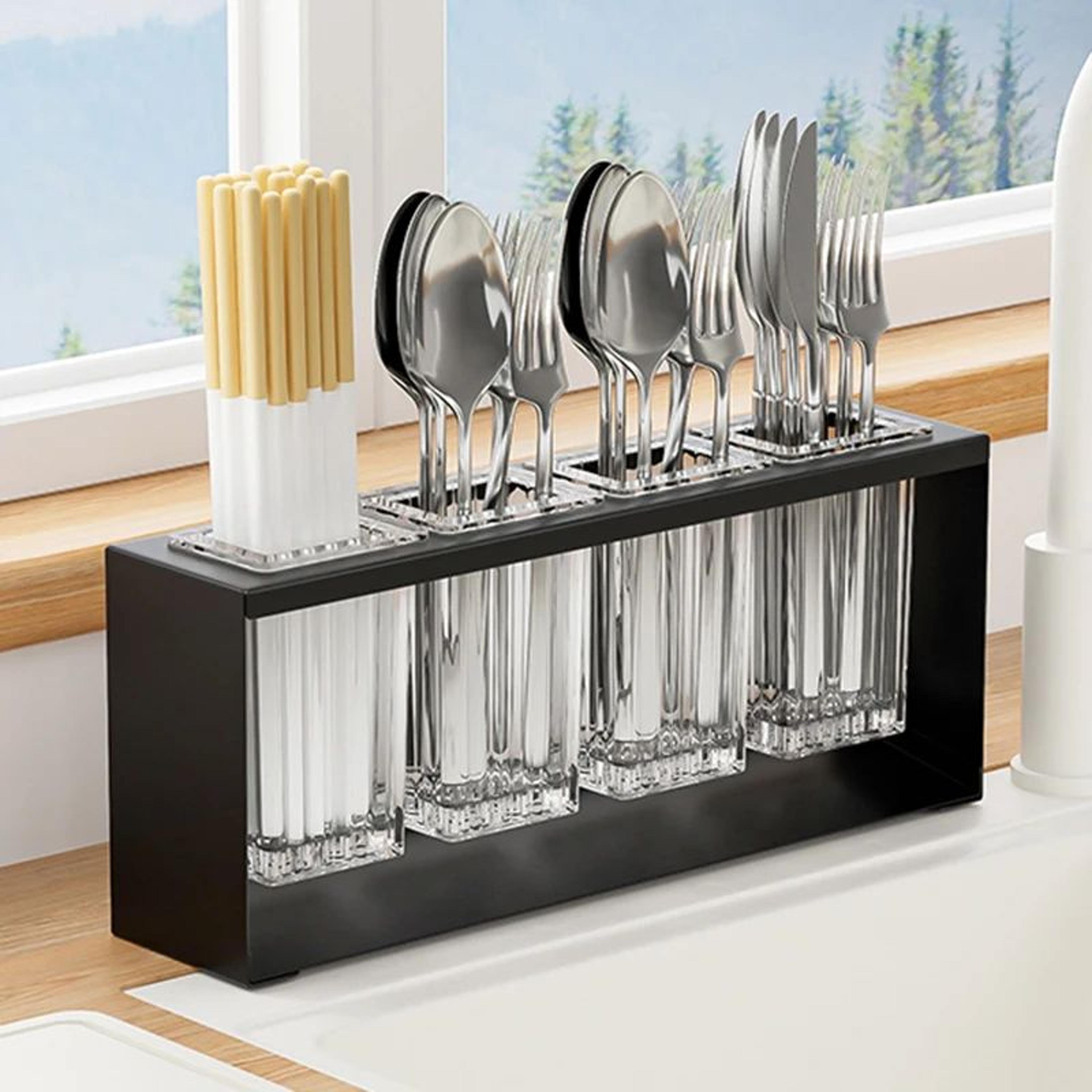 countertop chopstick and utensil holder with drainage rack