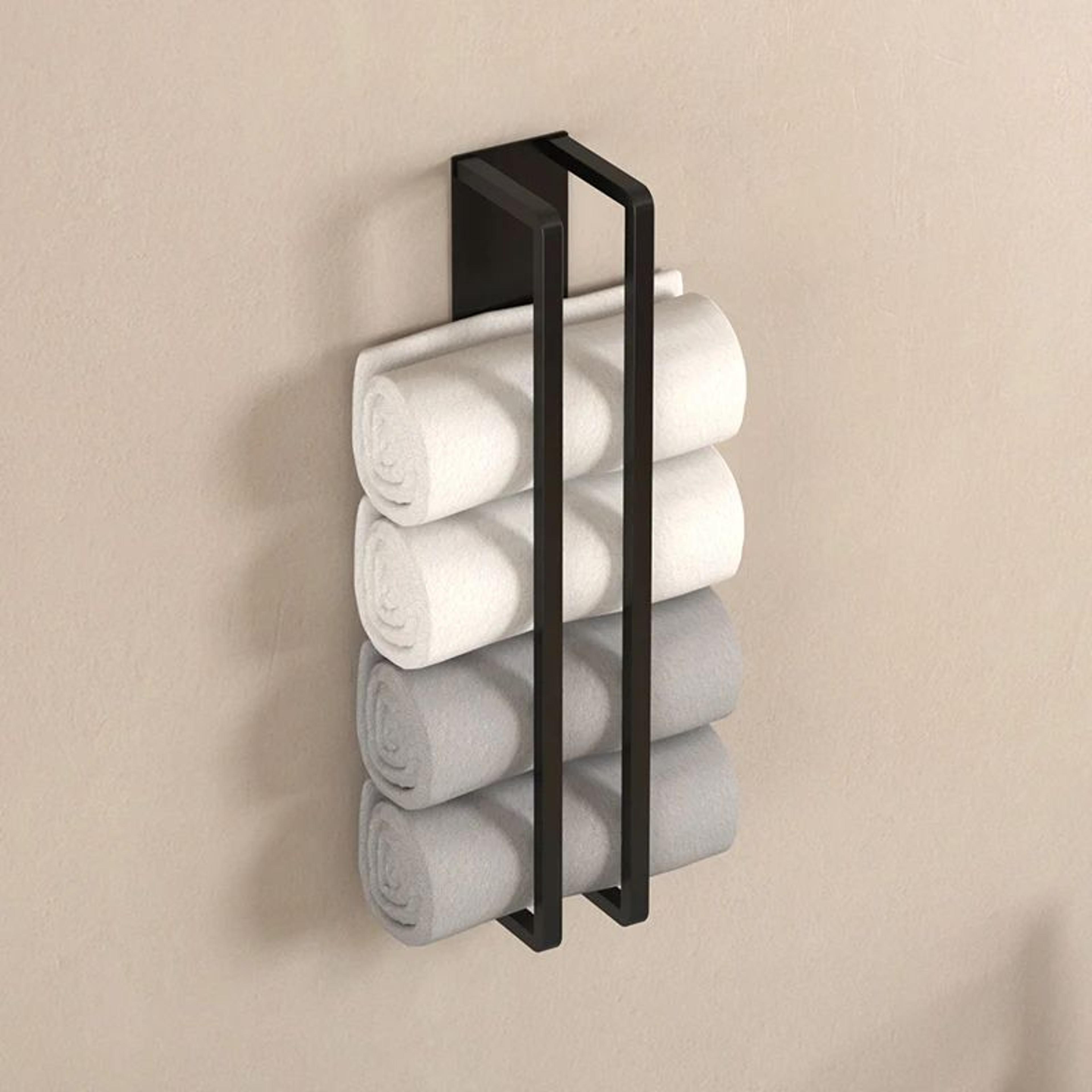 wall mounted towel storage rack space saving bathroom organizer