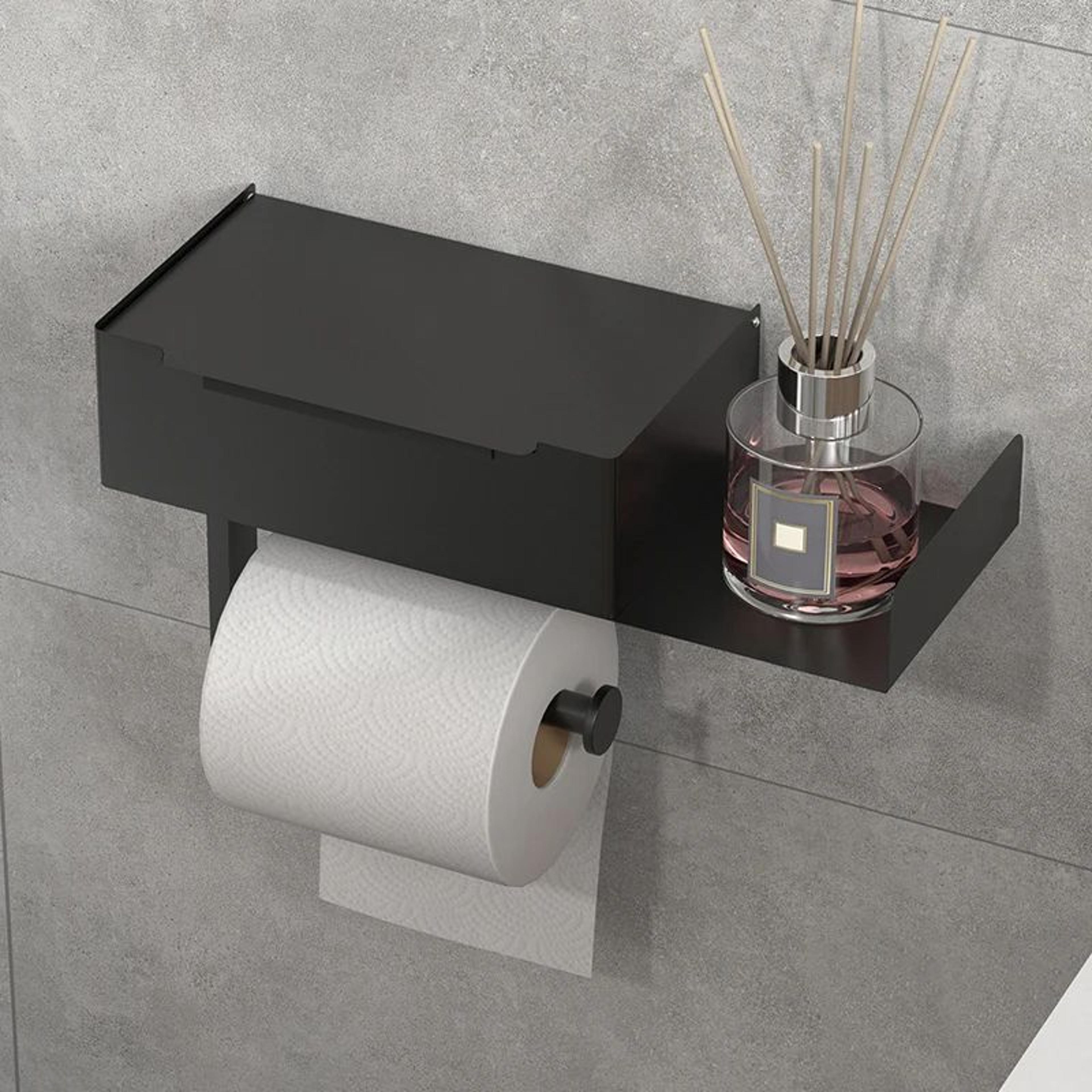 wall mounted toilet paper holder with shelf and wet wipes storage