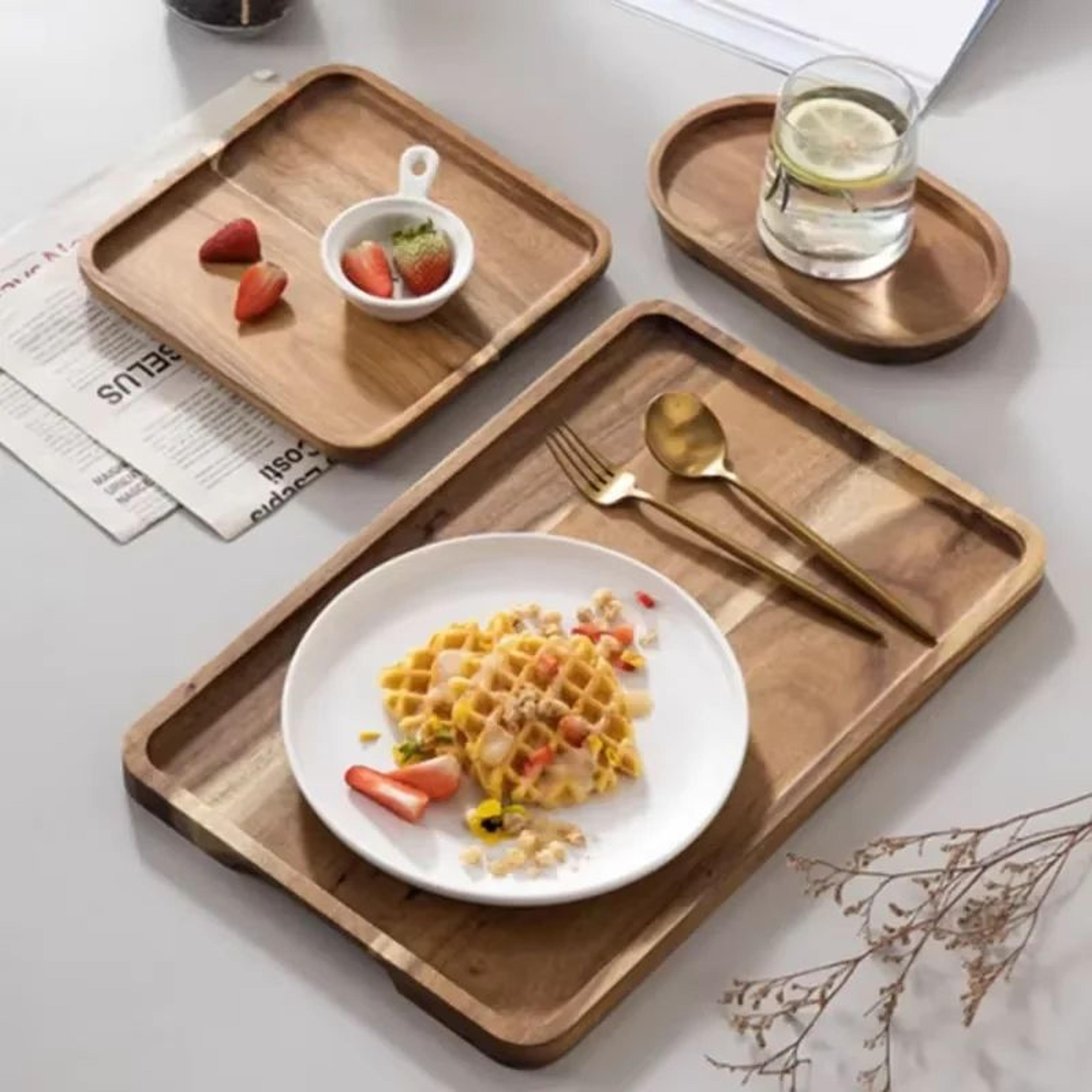 natural acacia wood serving tray - rectangular coffee, tea and snack tray