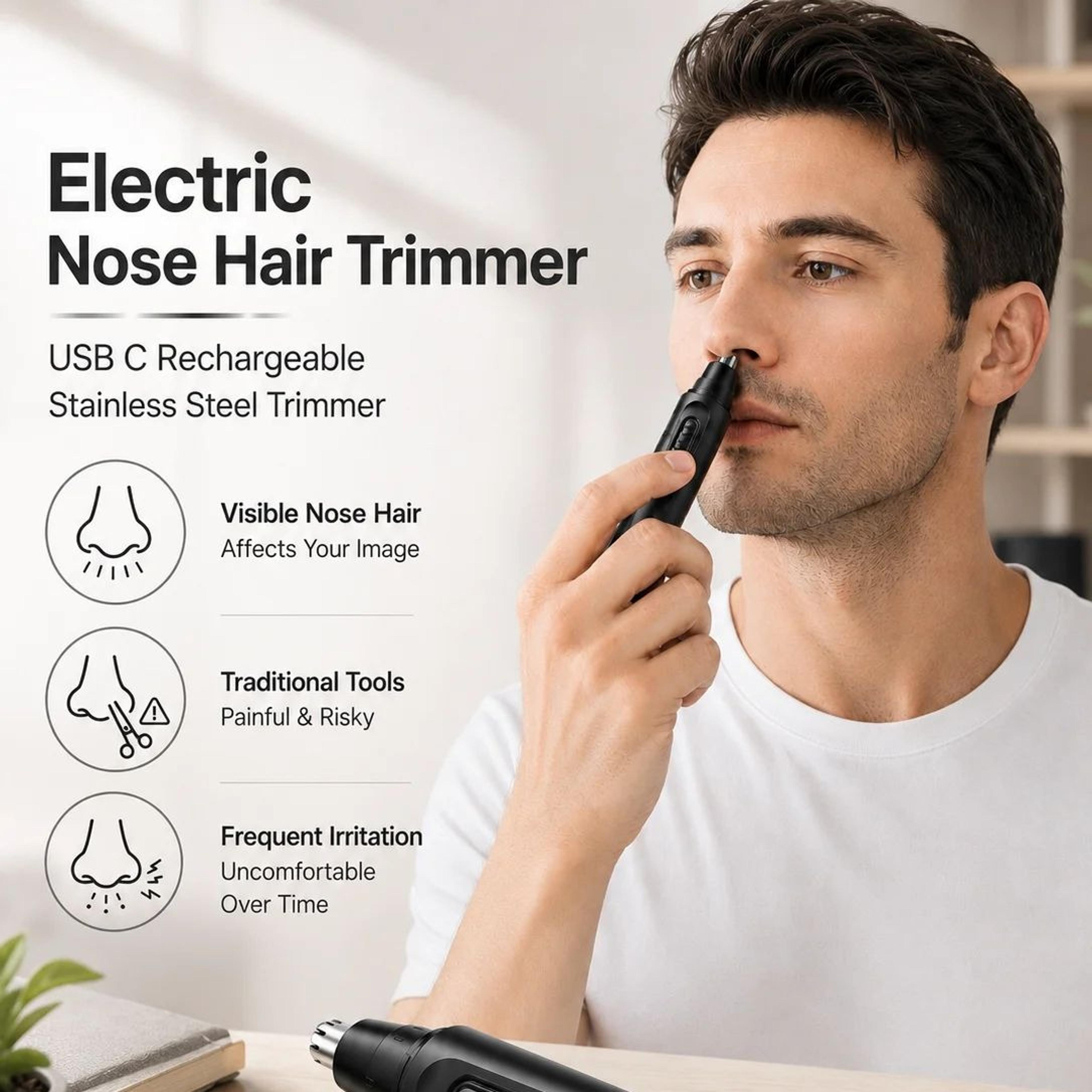 usb-c rechargeable ear and nose hair trimmer with stainless steel precision blade