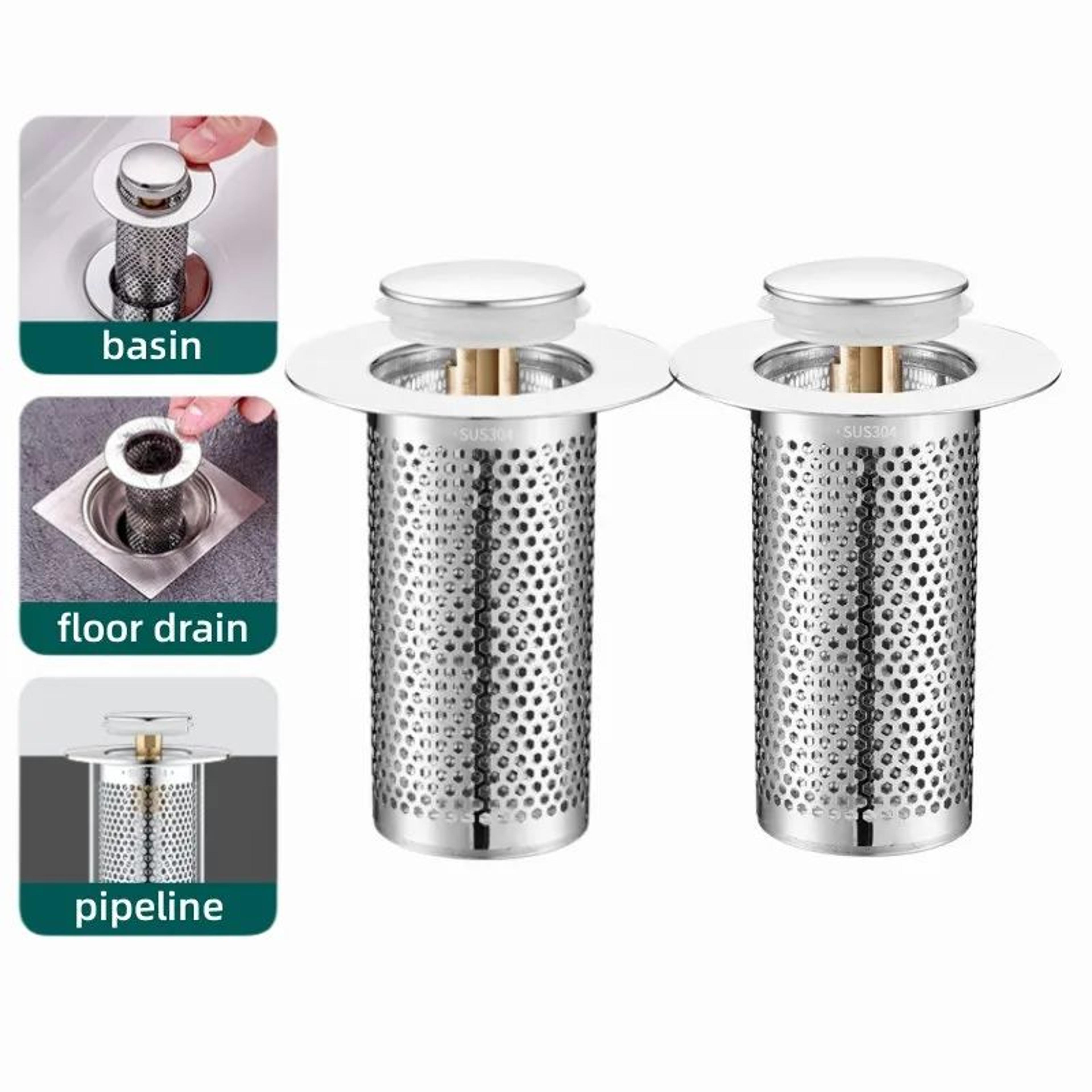 stainless steel pop-up drain stopper with mesh hair catcher