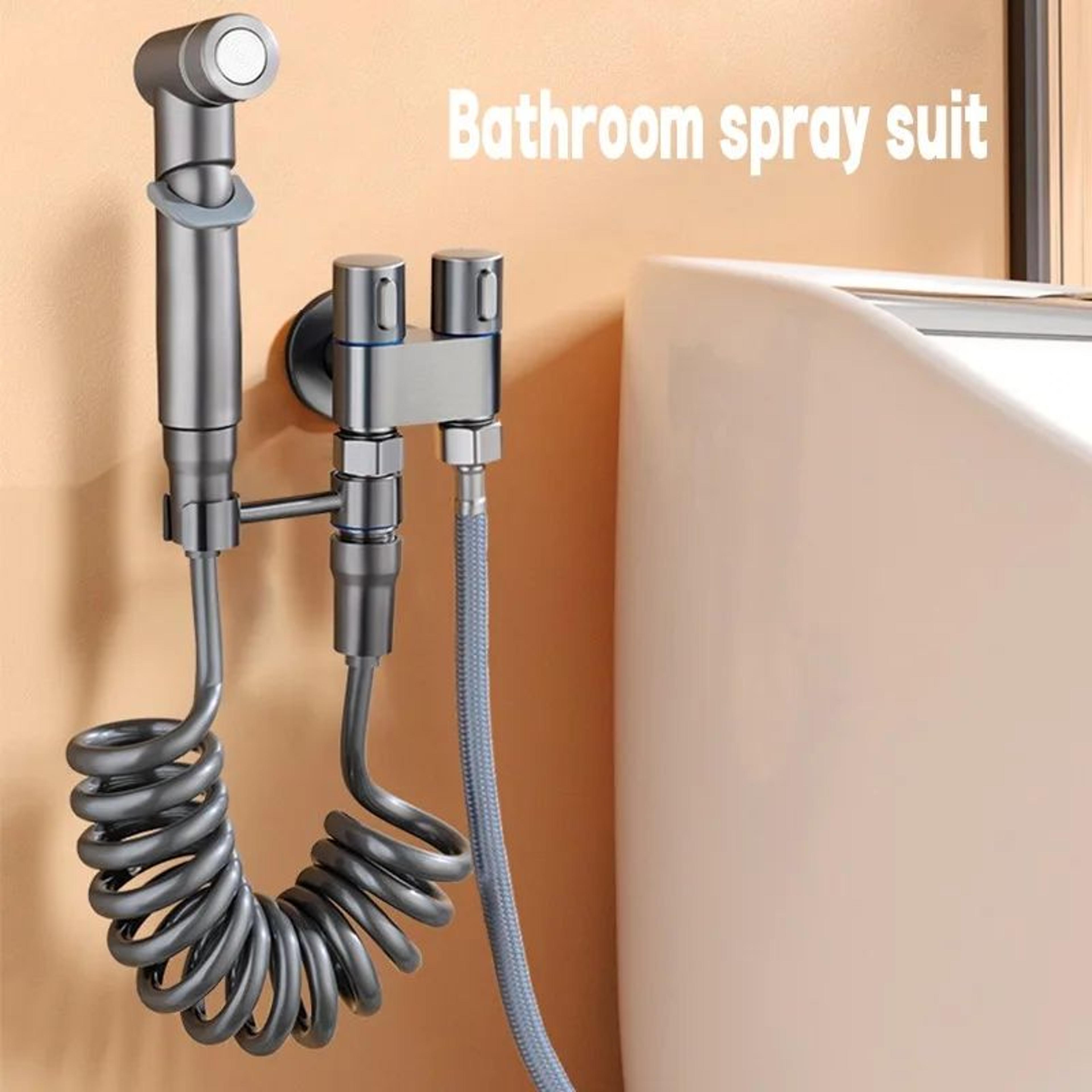 handheld bidet sprayer set with double outlet angle valve for toilet cleaning