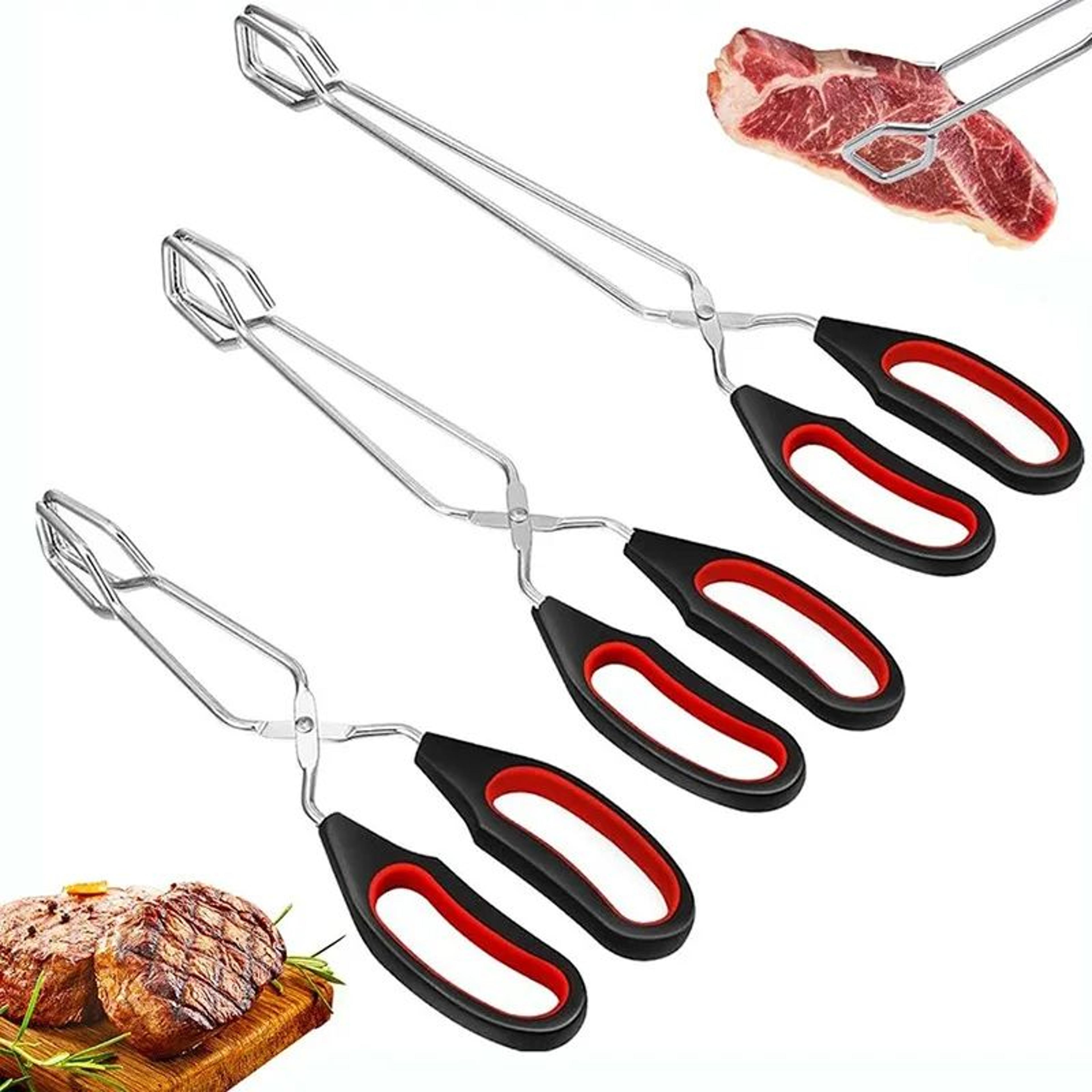 long handle stainless steel bbq scissor tongs for grilling and cooking