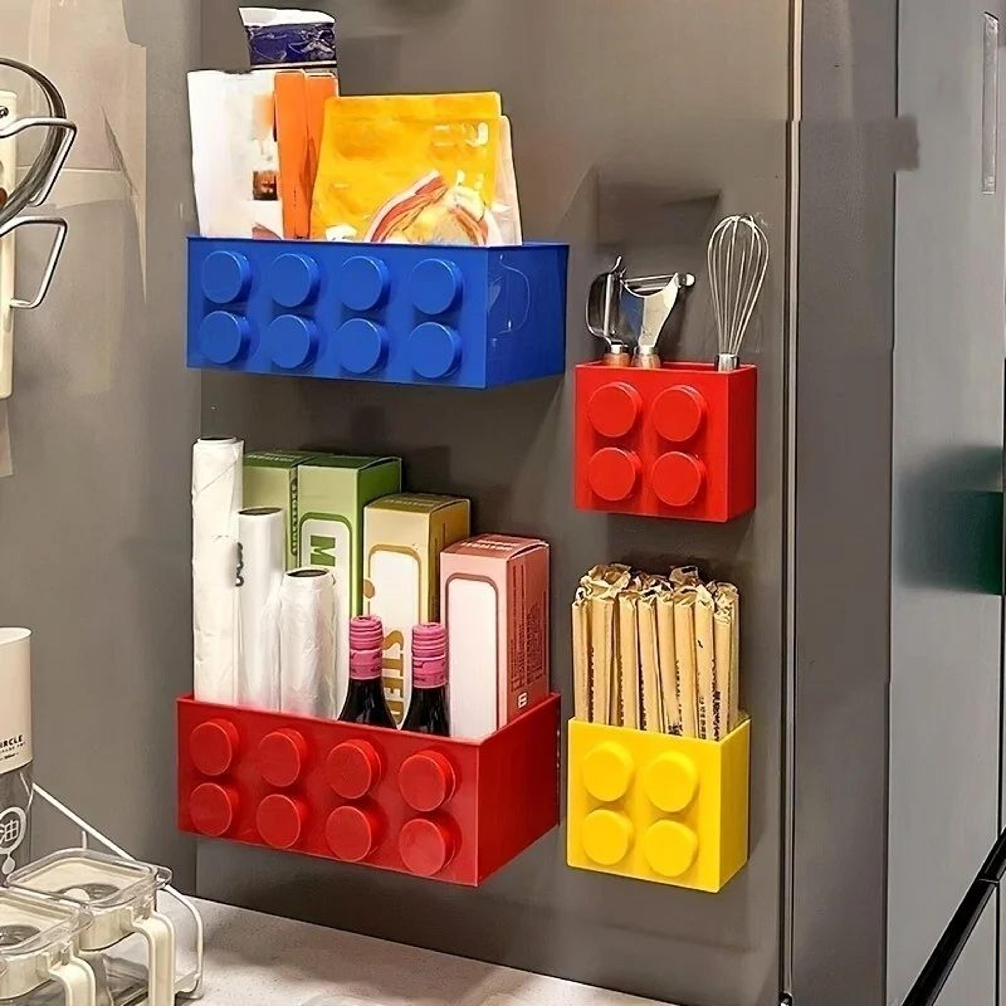 magnetic building block storage box - refrigerator organizer and space-saving holder