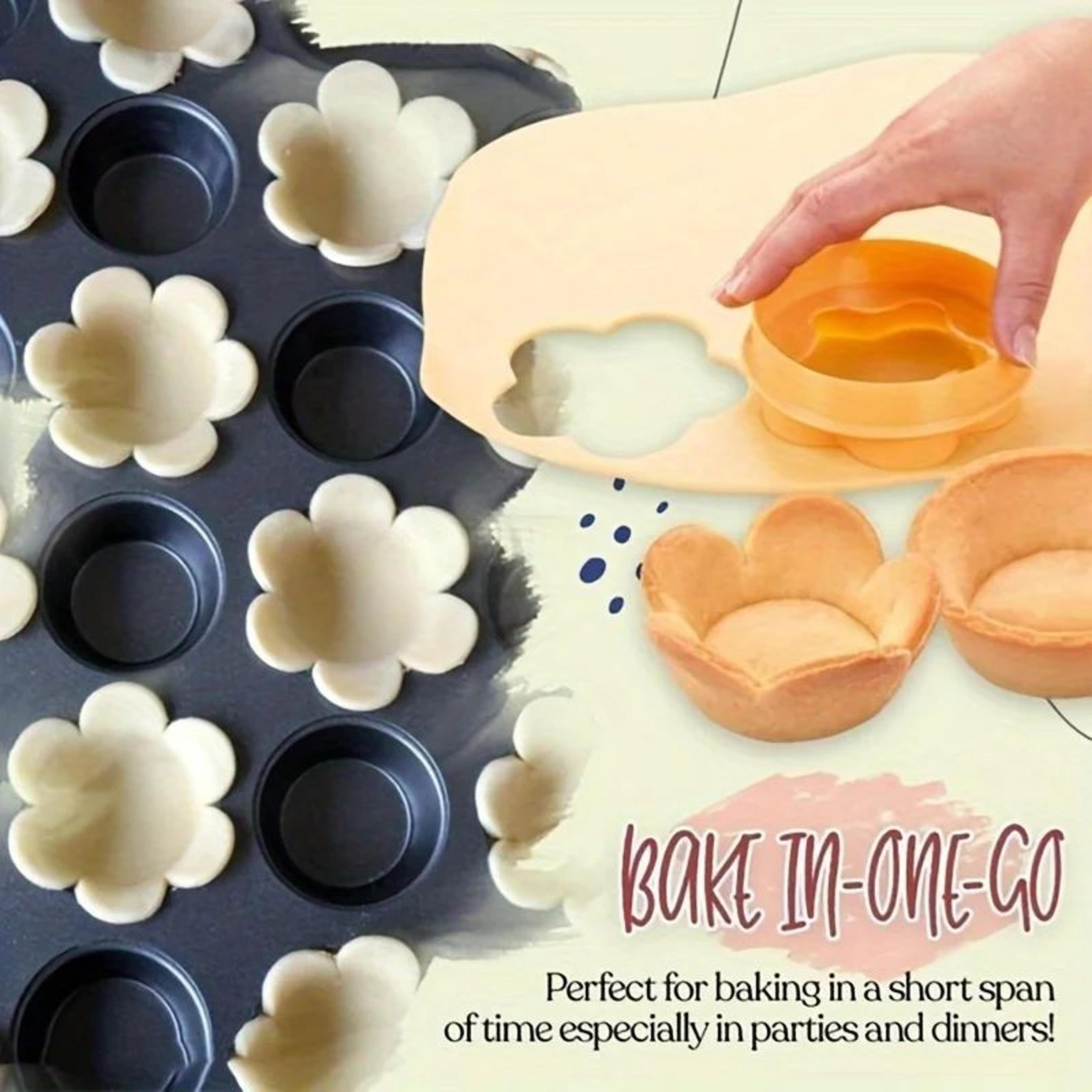 flower pastry cutter and dough tamper set for tarts, pies and cookies