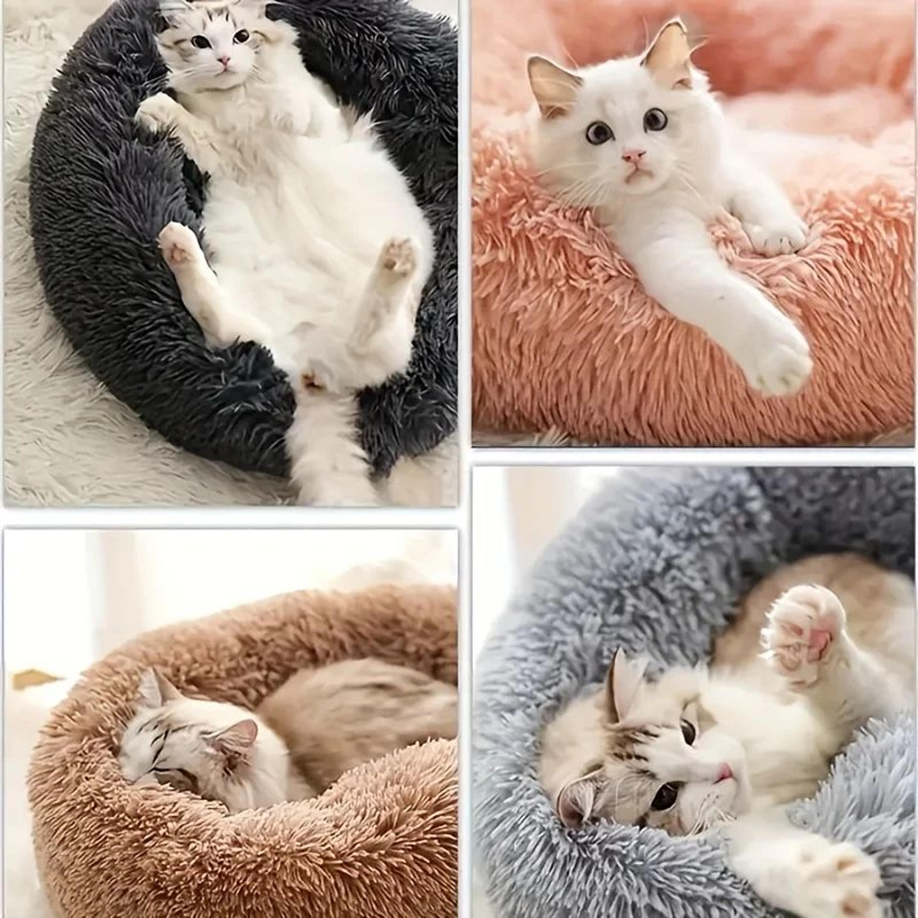 striped plush round pet bed - warm cozy nest for cats and dogs