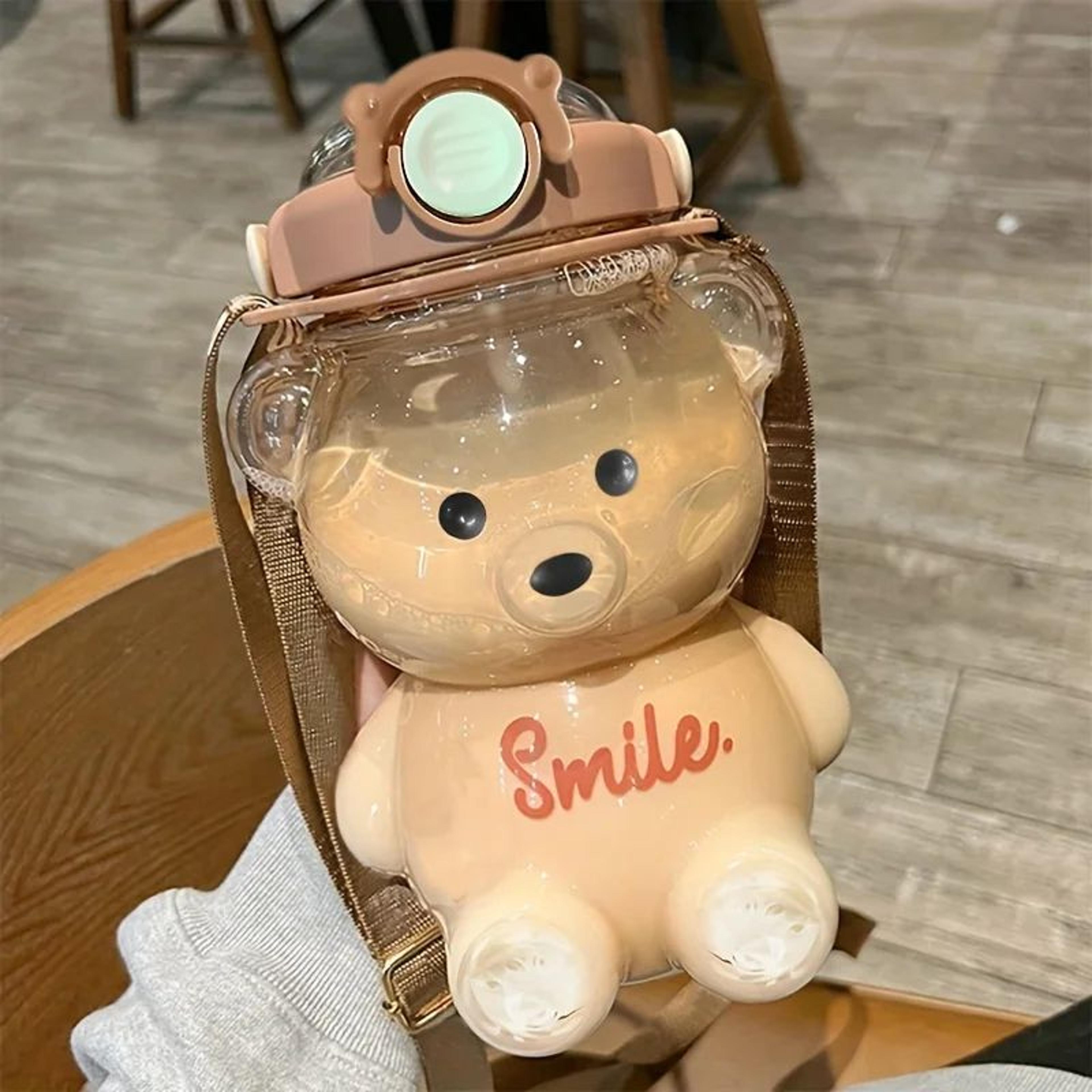 cute bear 34 oz/47 oz kawaii water bottle with straw and carry strap