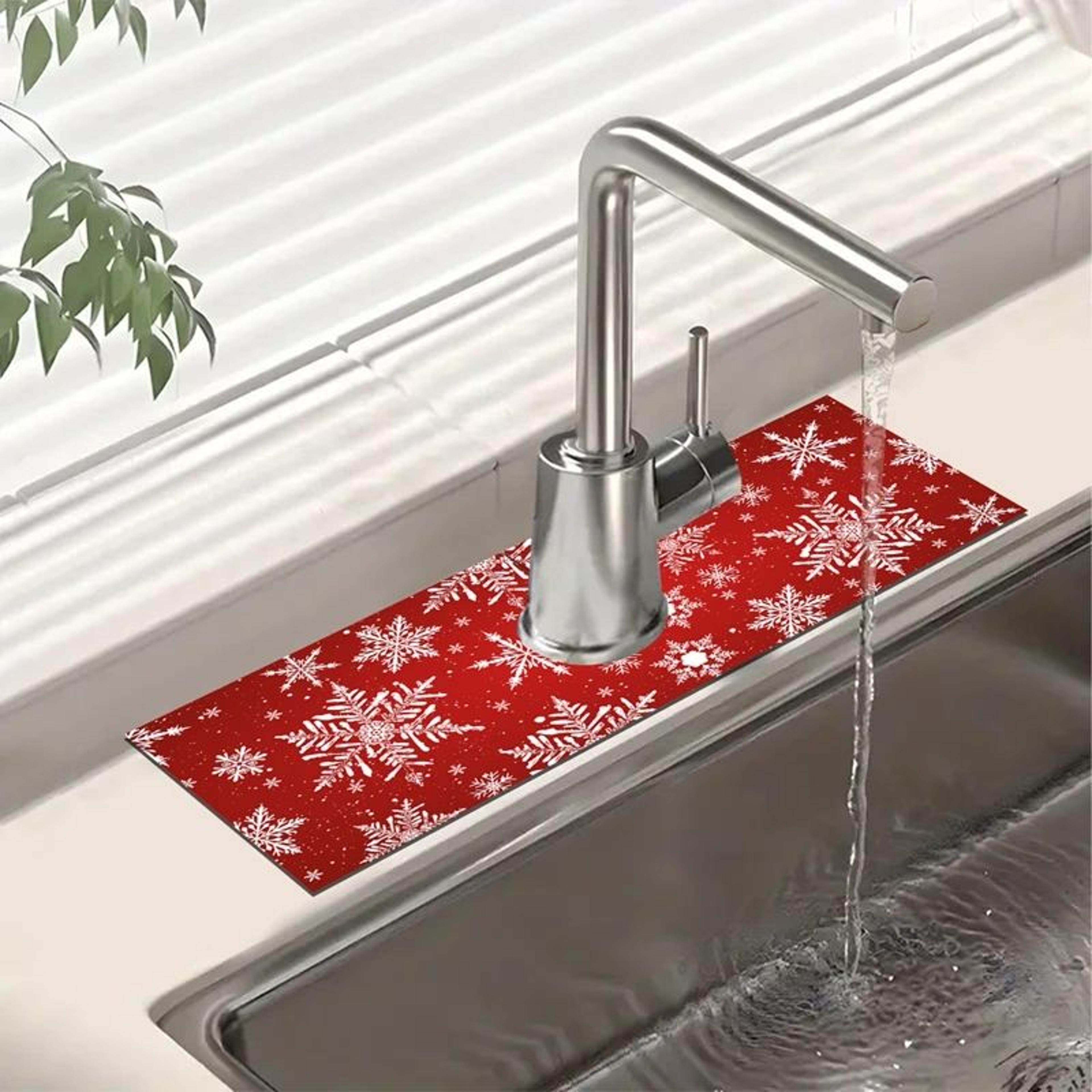 christmas kitchen sink faucet mat - absorbent sink splash guard holiday countertop decor