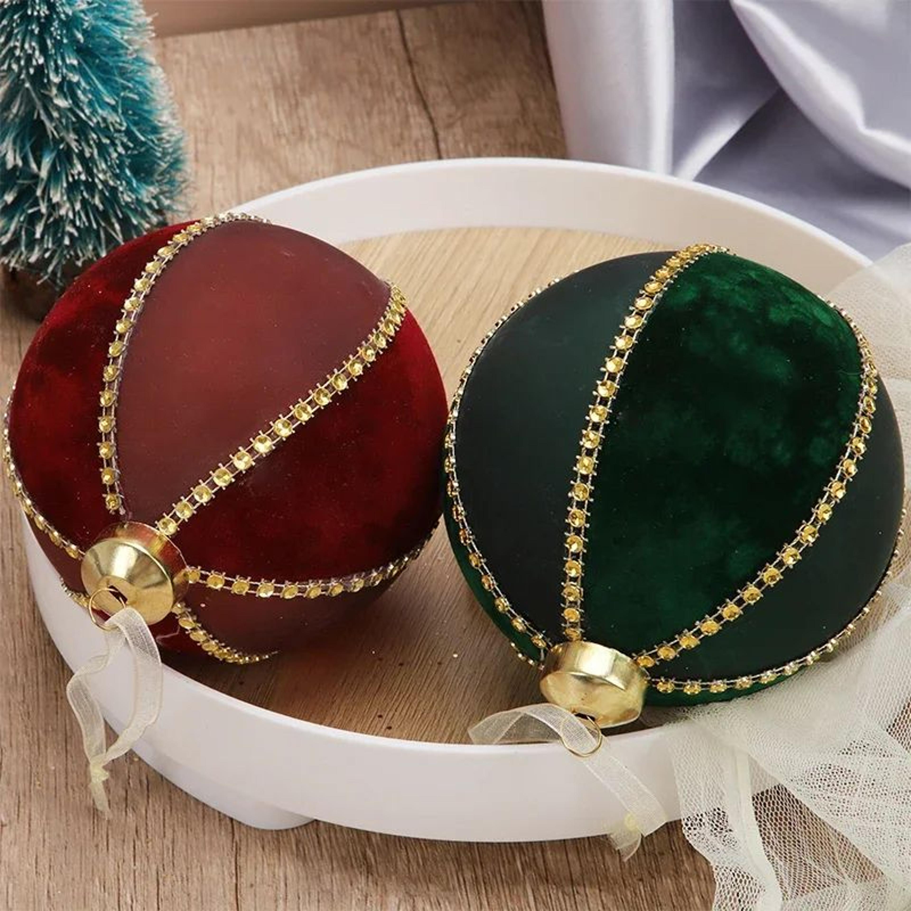 8cm flocked glass christmas ball ornament with rhinestone accents