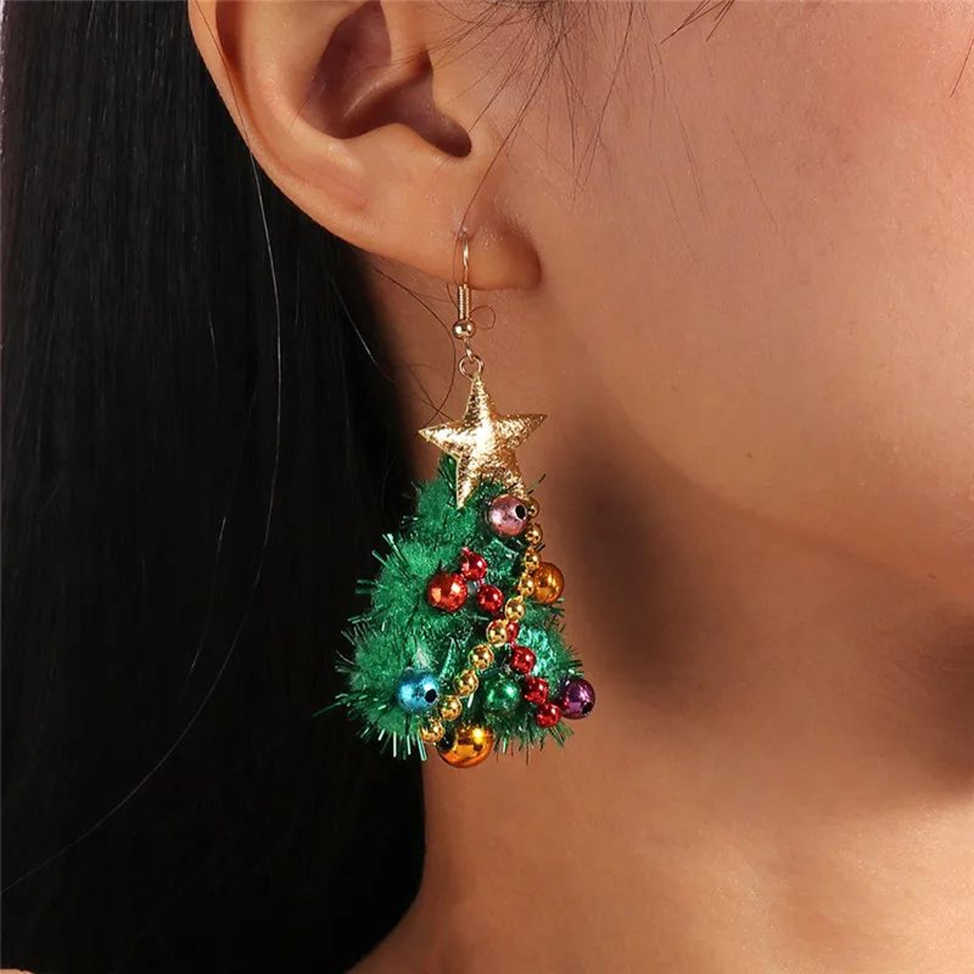 lucky star christmas tree dangle earrings for women