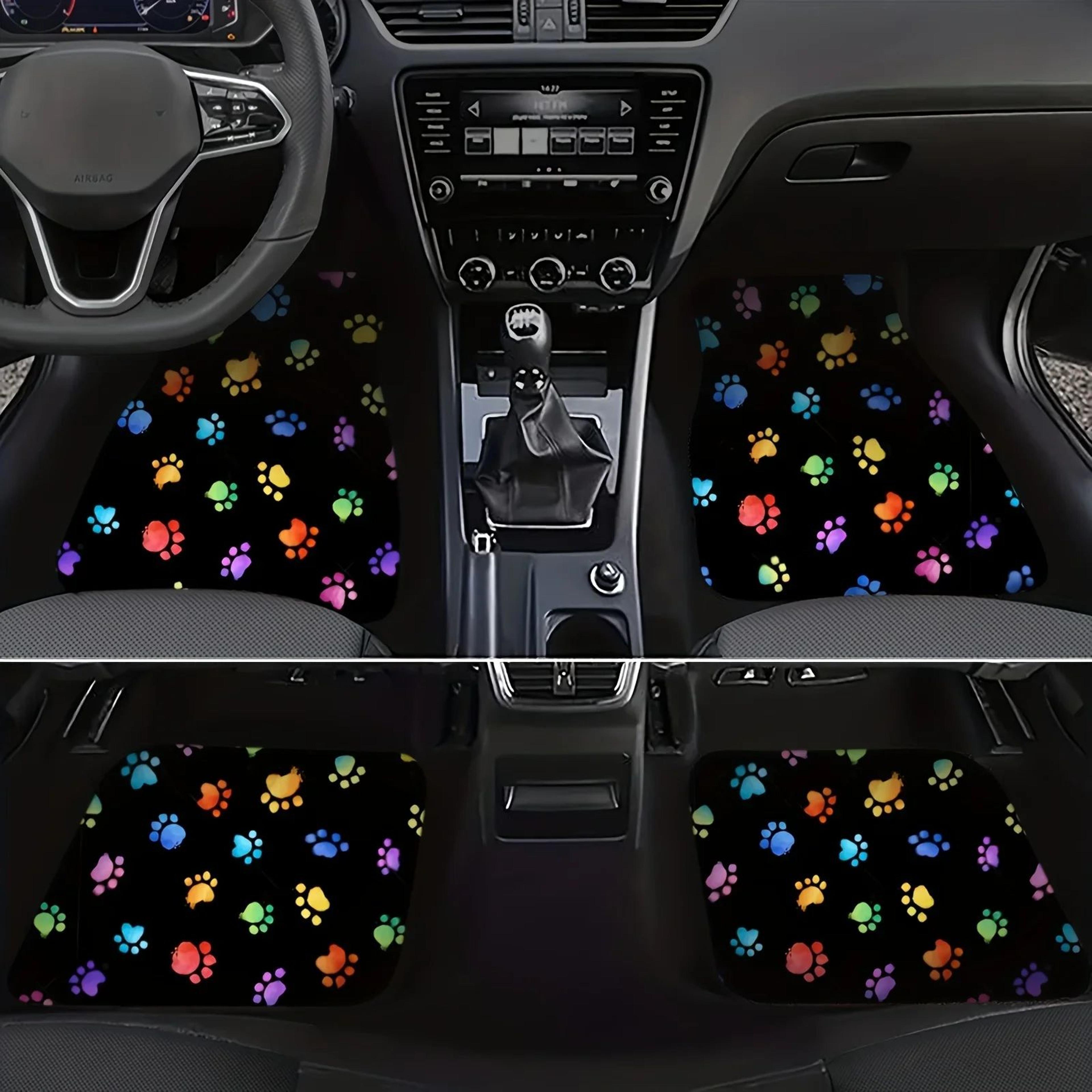 4pcs dog paw print universal car floor mats - non-slip easy-clean interior protection