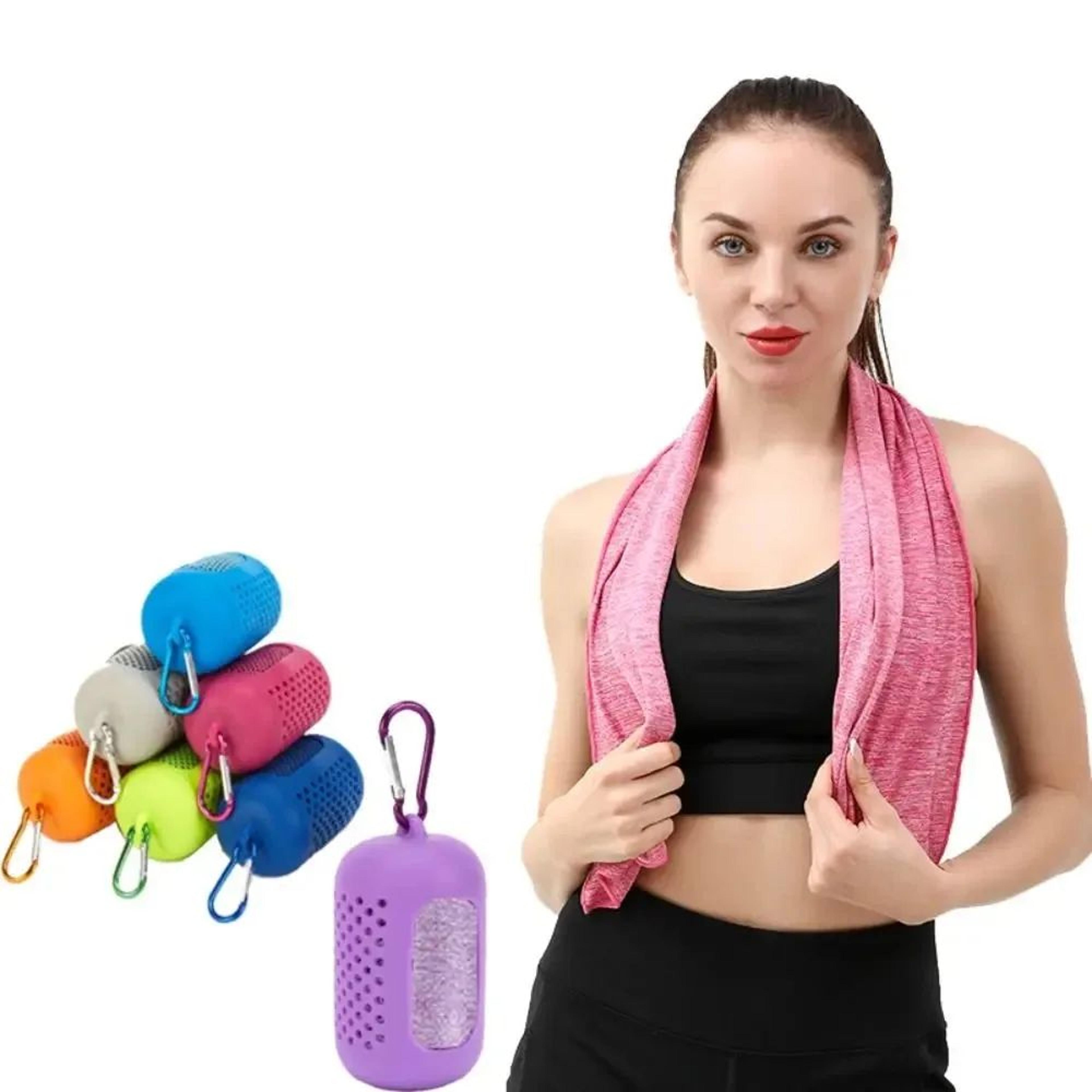 quick dry microfiber cooling sports towel with portable silicone case