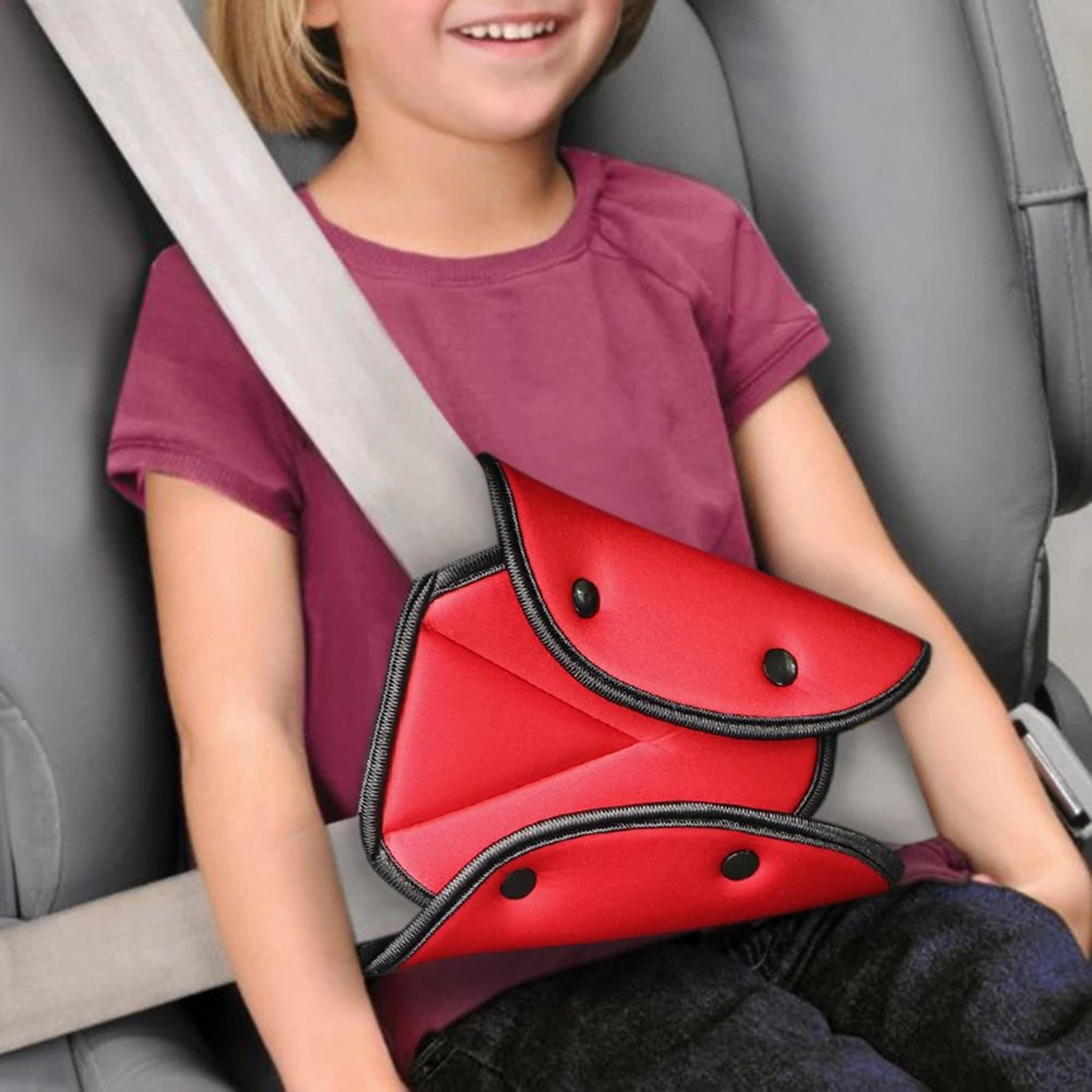 kids adjustable seat belt positioner with shoulder and neck comfort strap