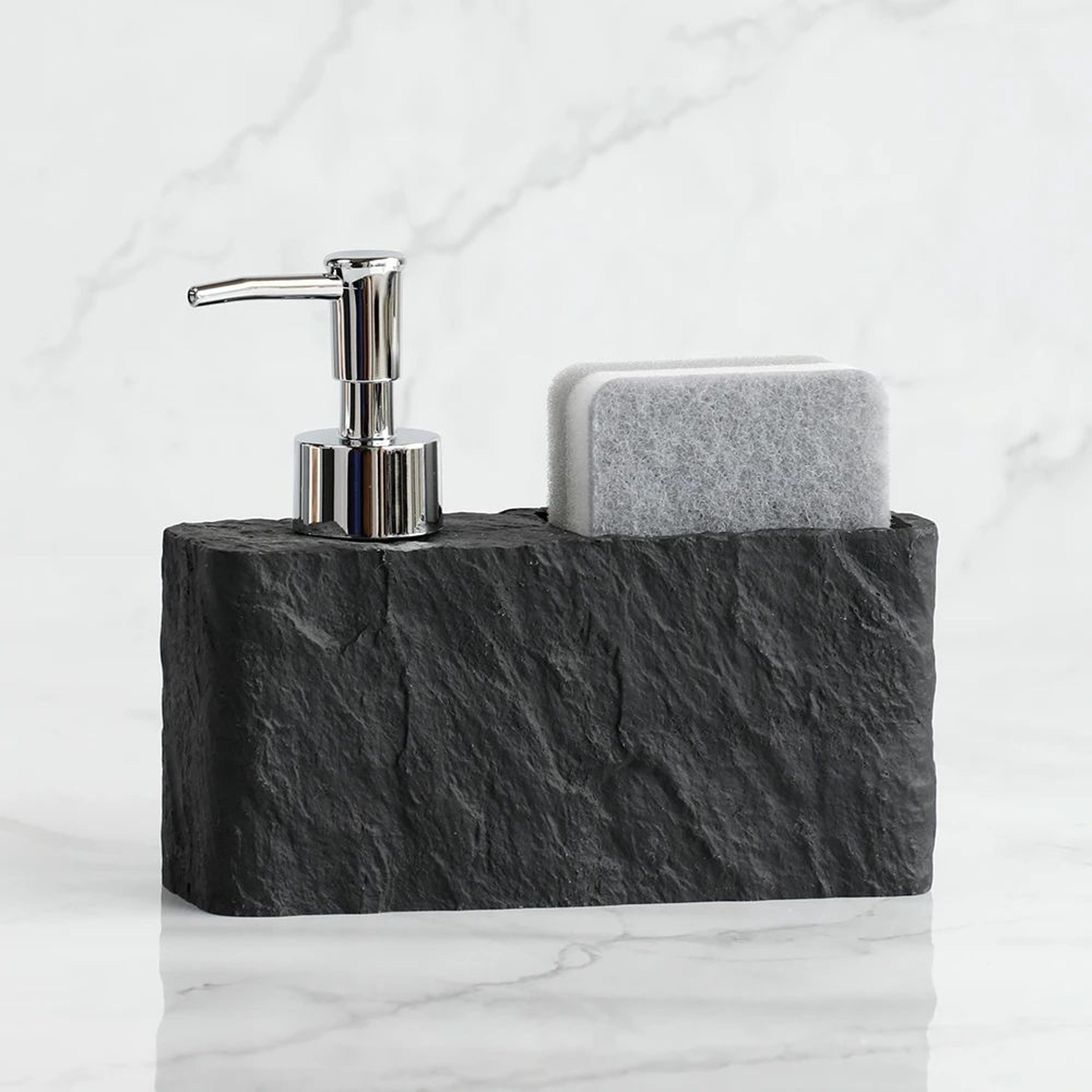 black stone soap dispenser with sponge holder 200ml for kitchen and bathroom