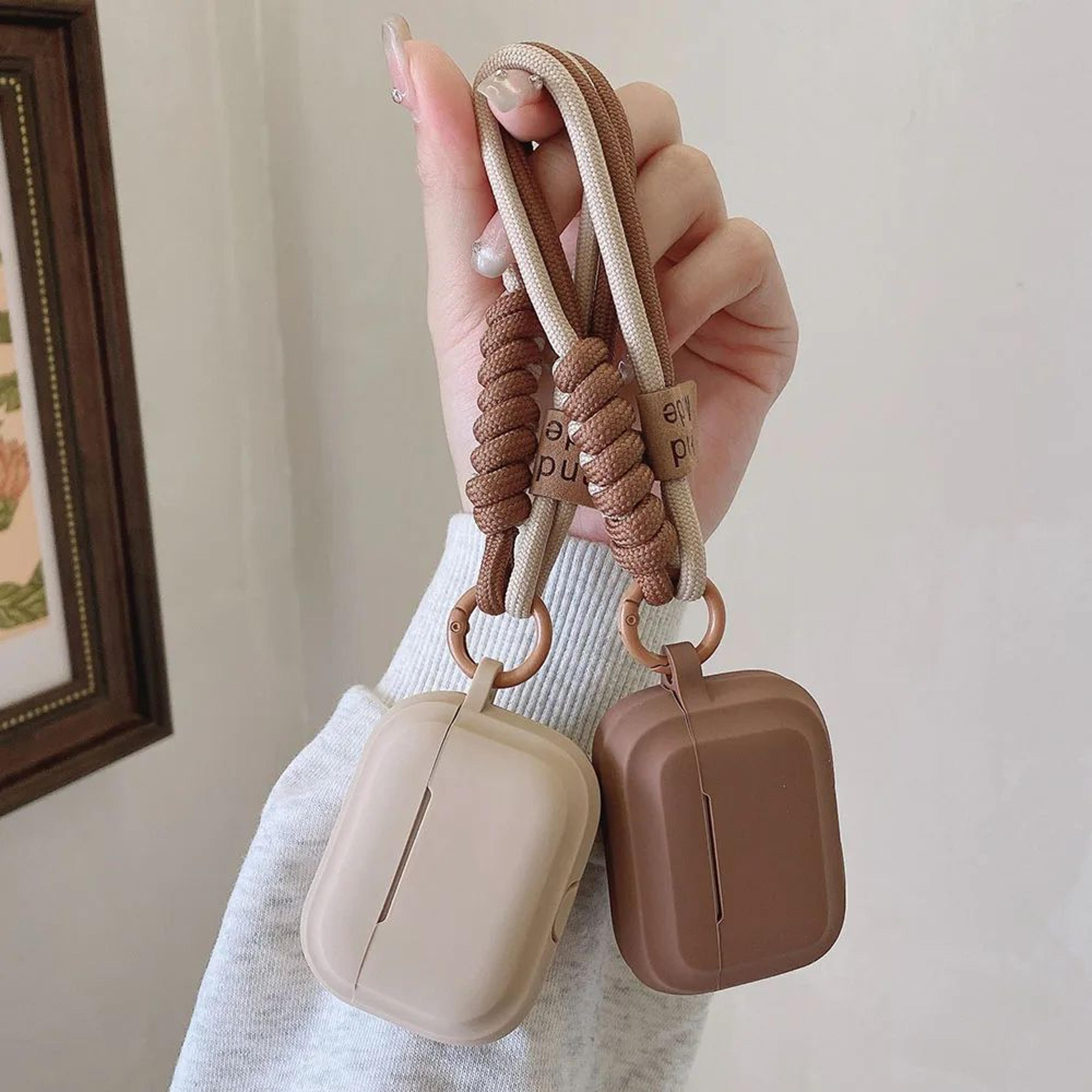 caramel silicone airpods case with anti-drop bracelet strap