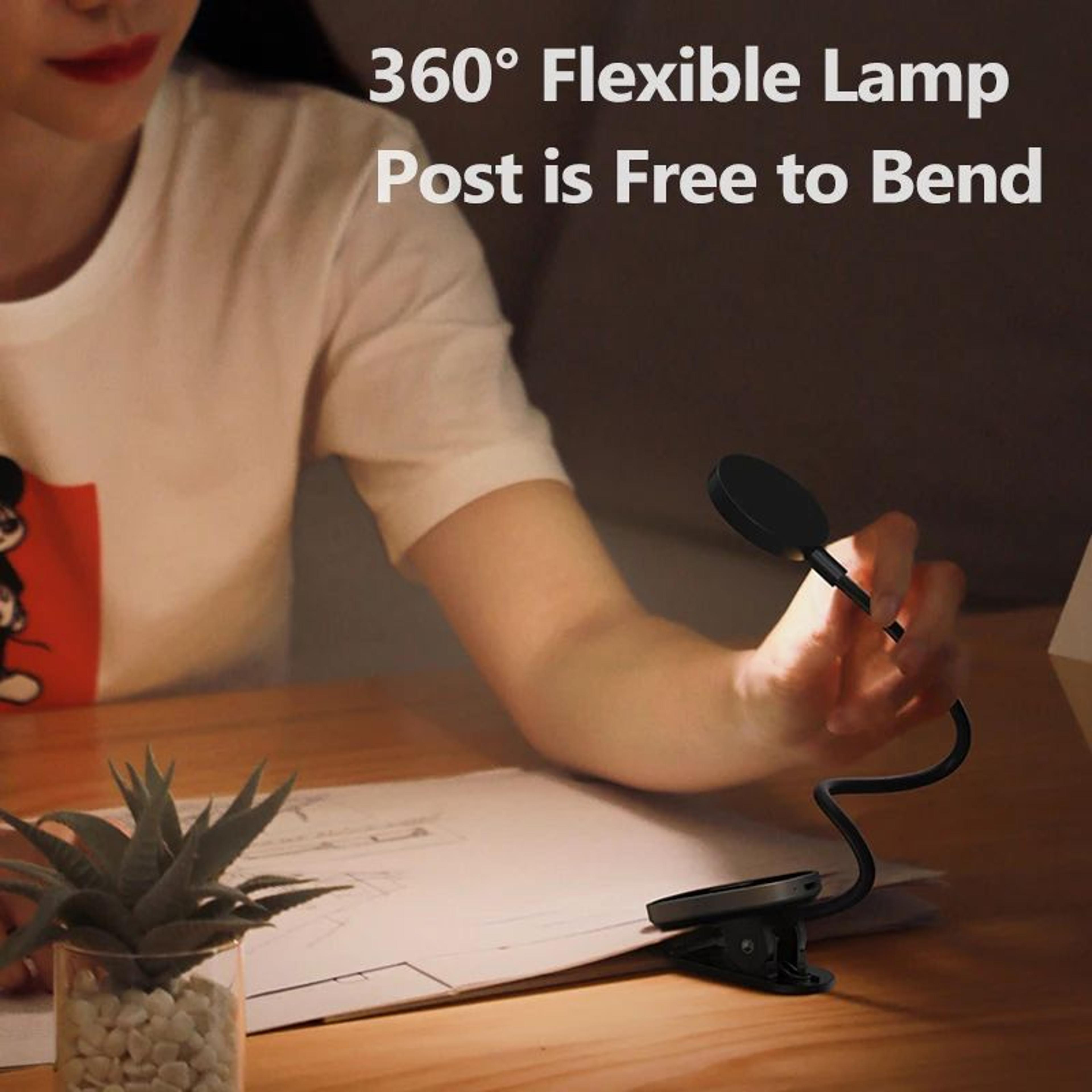 rechargeable led clip desk lamp with touch dimming and flexible reading light