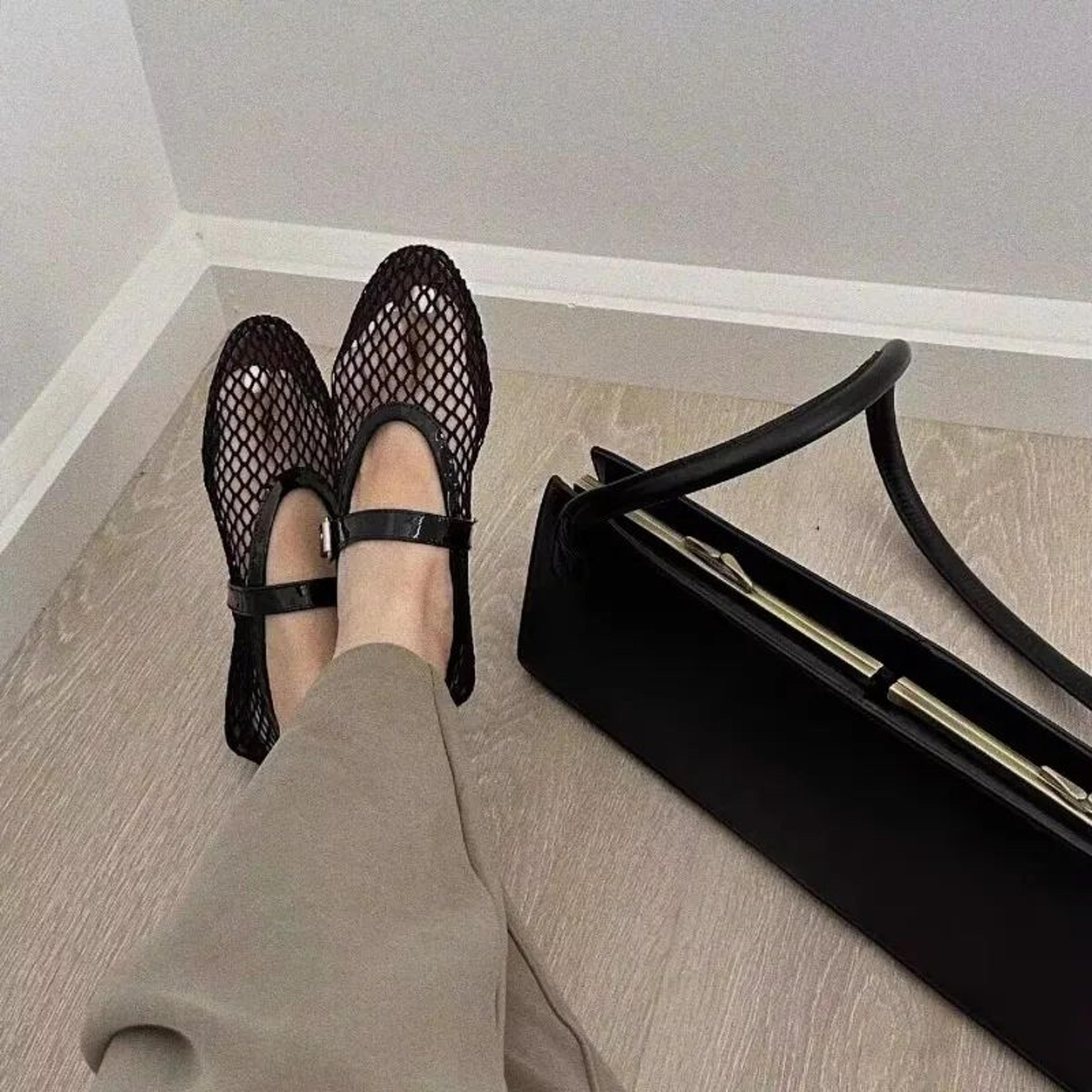 breathable mesh mary jane ballet flats for women