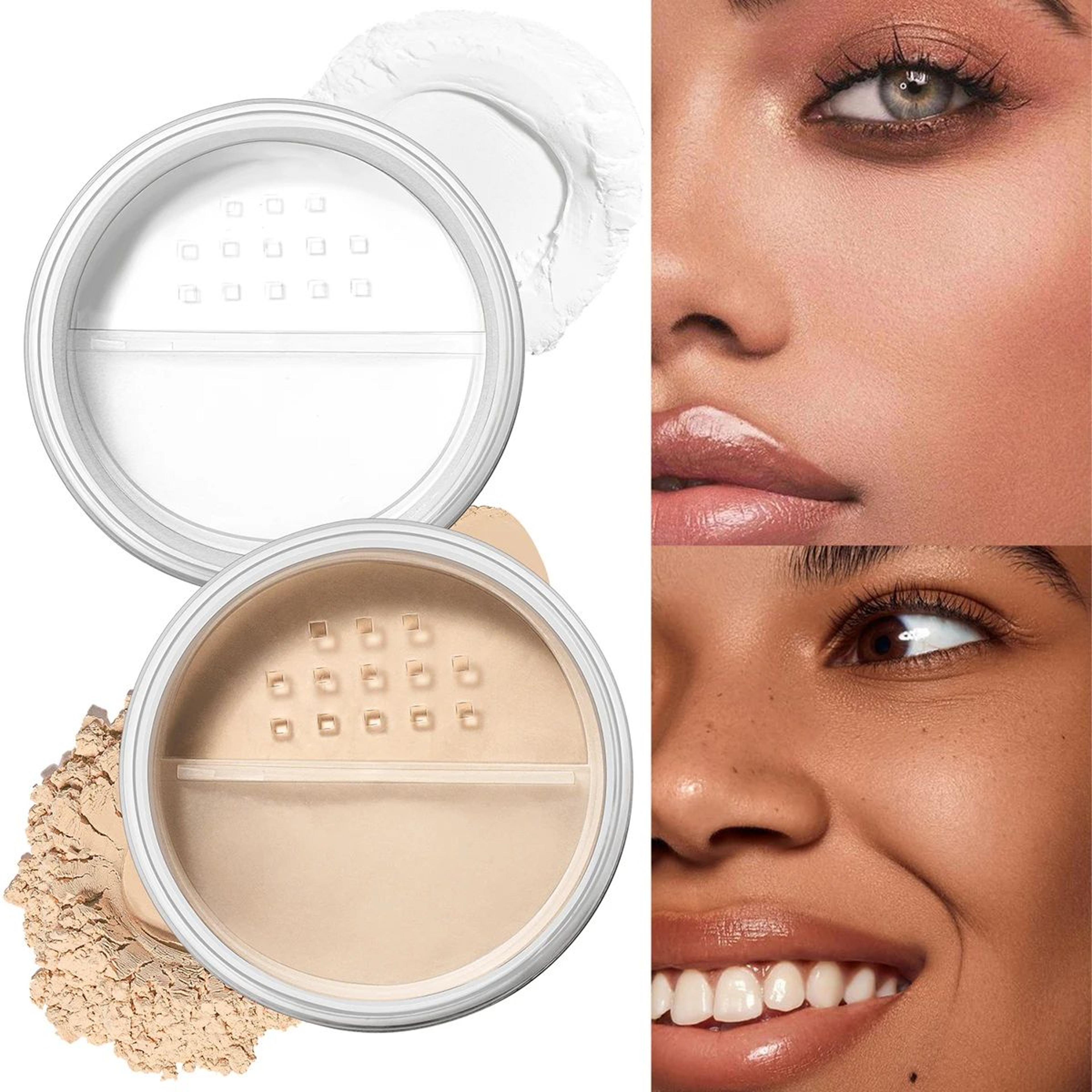 2-color waterproof oil control loose setting powder with puff