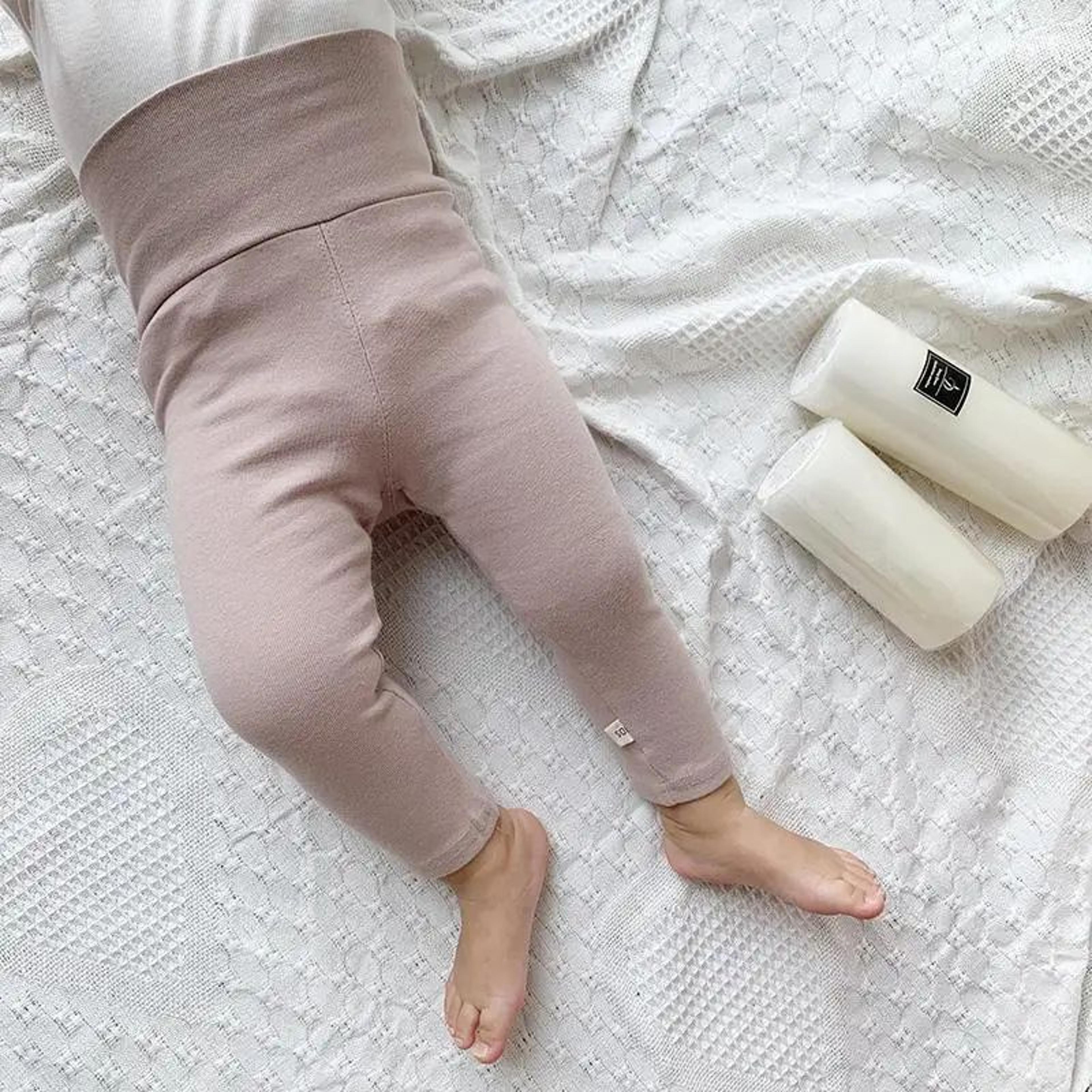 soft cotton ribbed baby leggings for boys and girls, stretchy full length casual pants