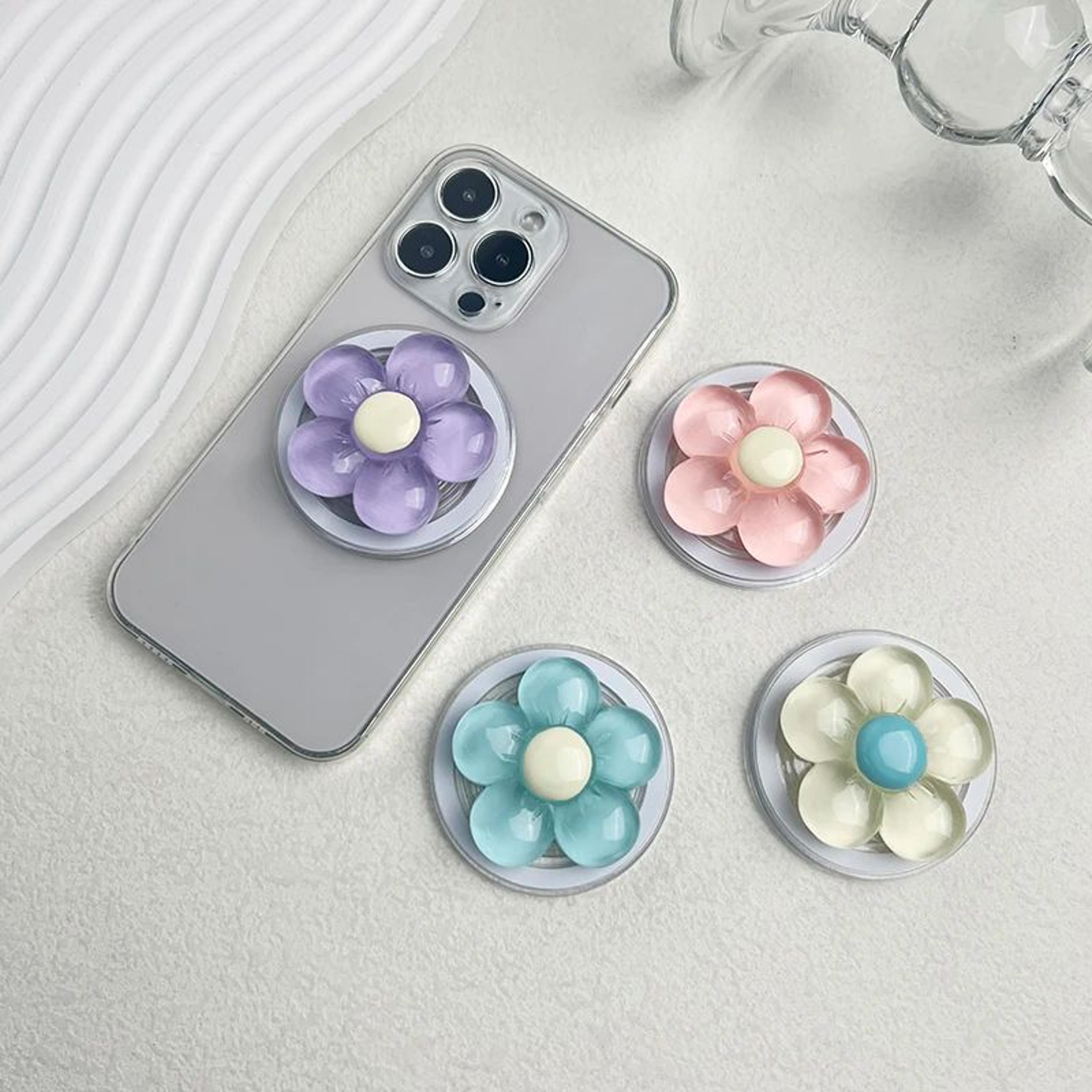 cute floral magnetic phone grip with retractable stand for magsafe iphone