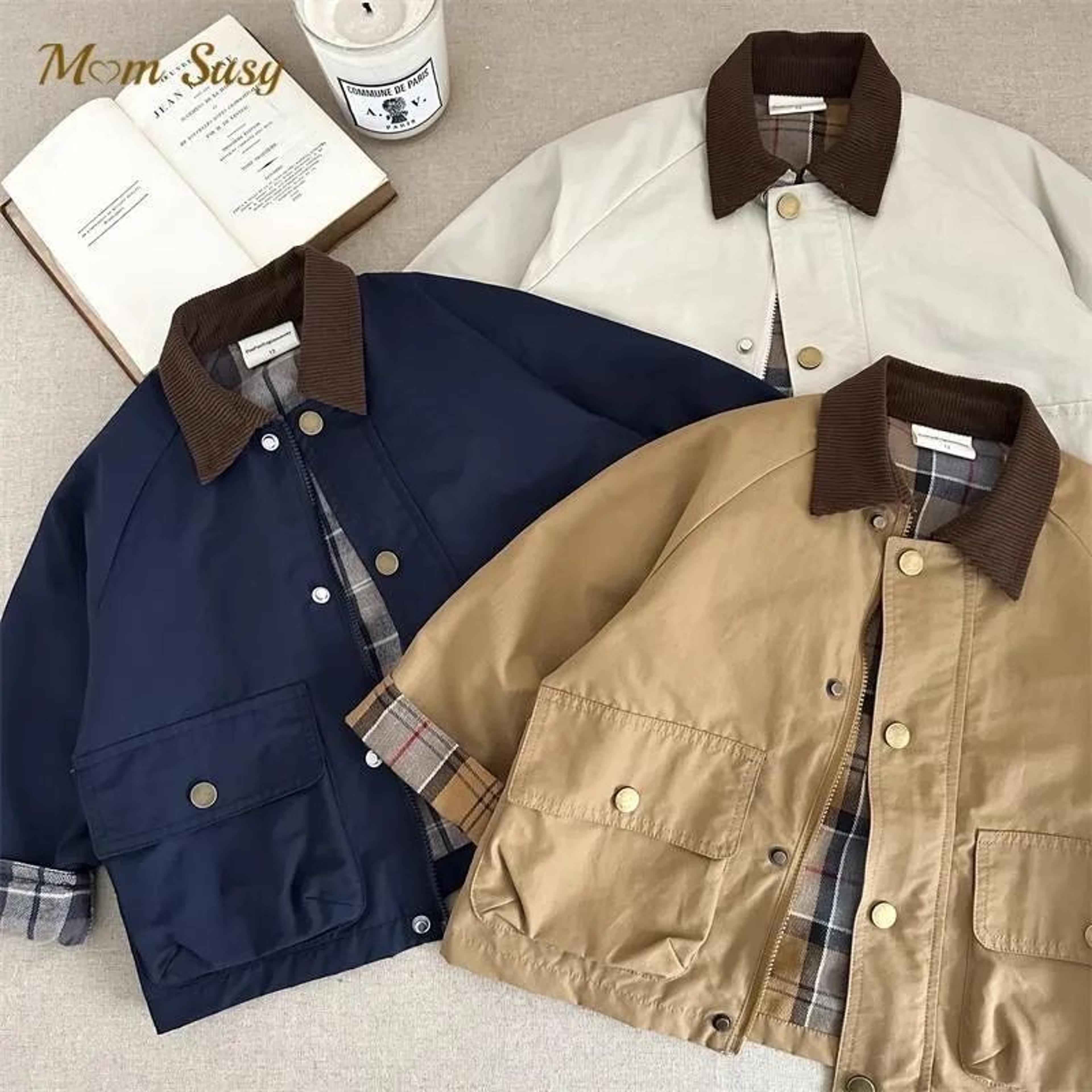 kids patchwork cargo trench jacket for boys and girls - lightweight spring and fall coat