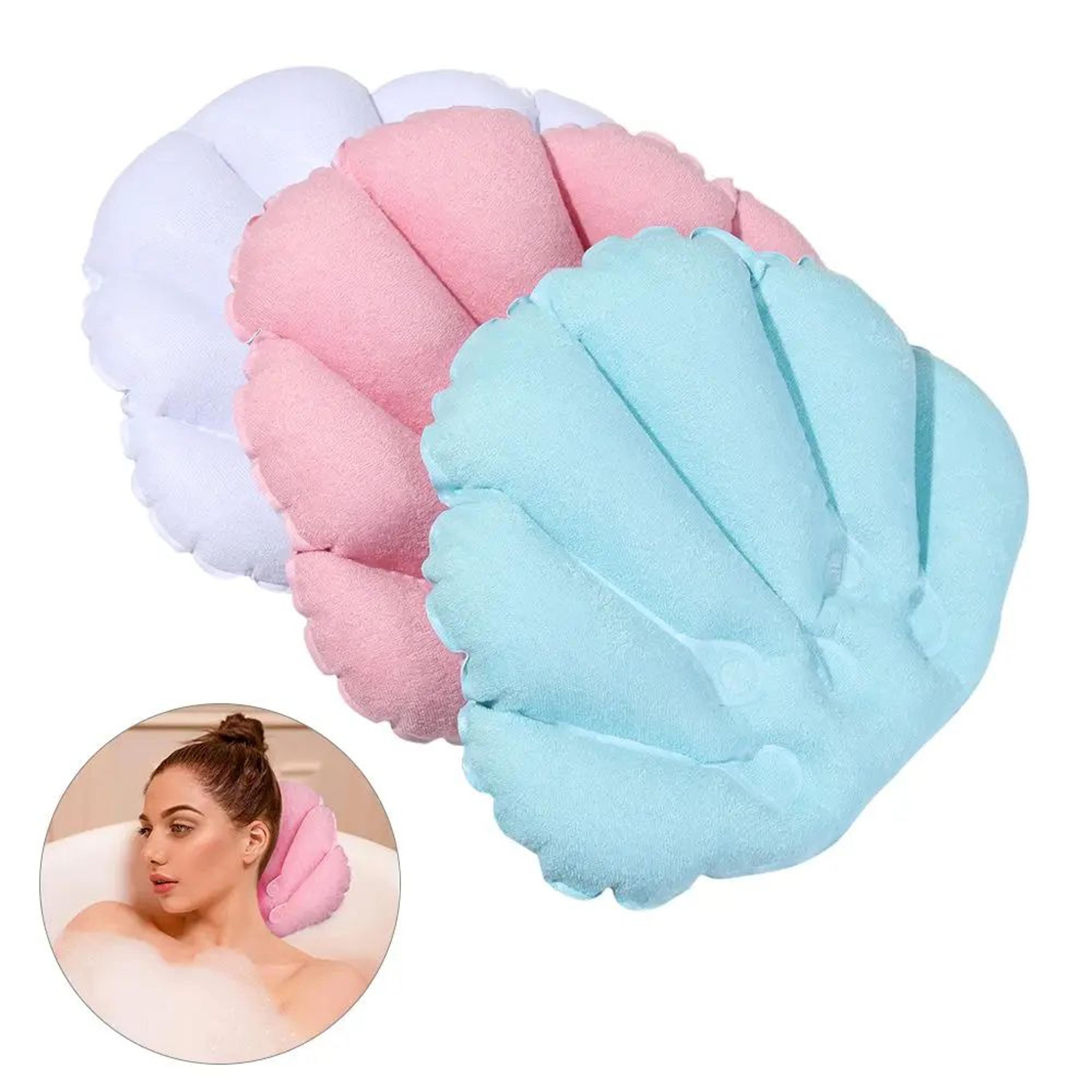 inflatable spa bath pillow with suction cups and soft terry cloth neck support