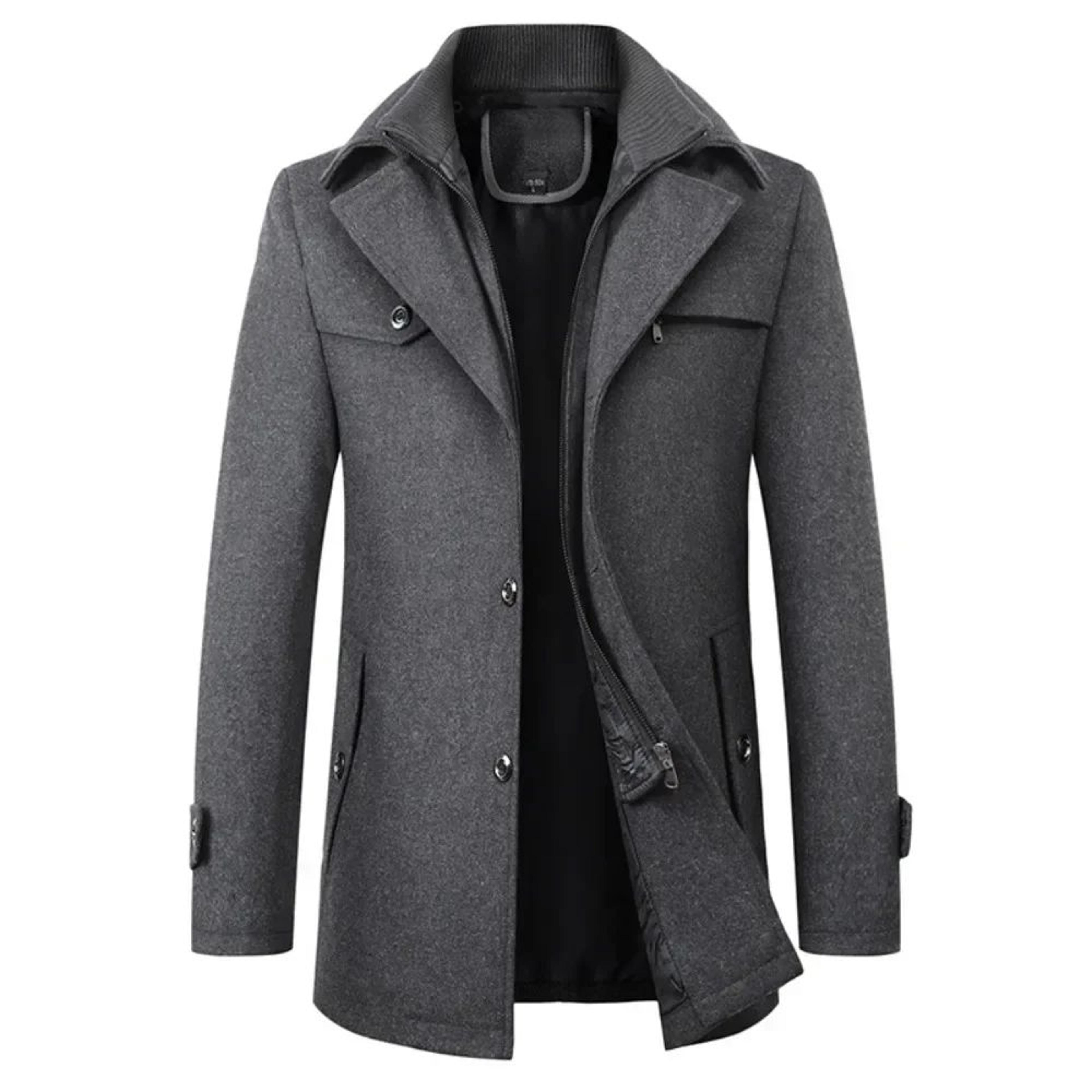 men's double collar woolen pea coat for autumn and winter