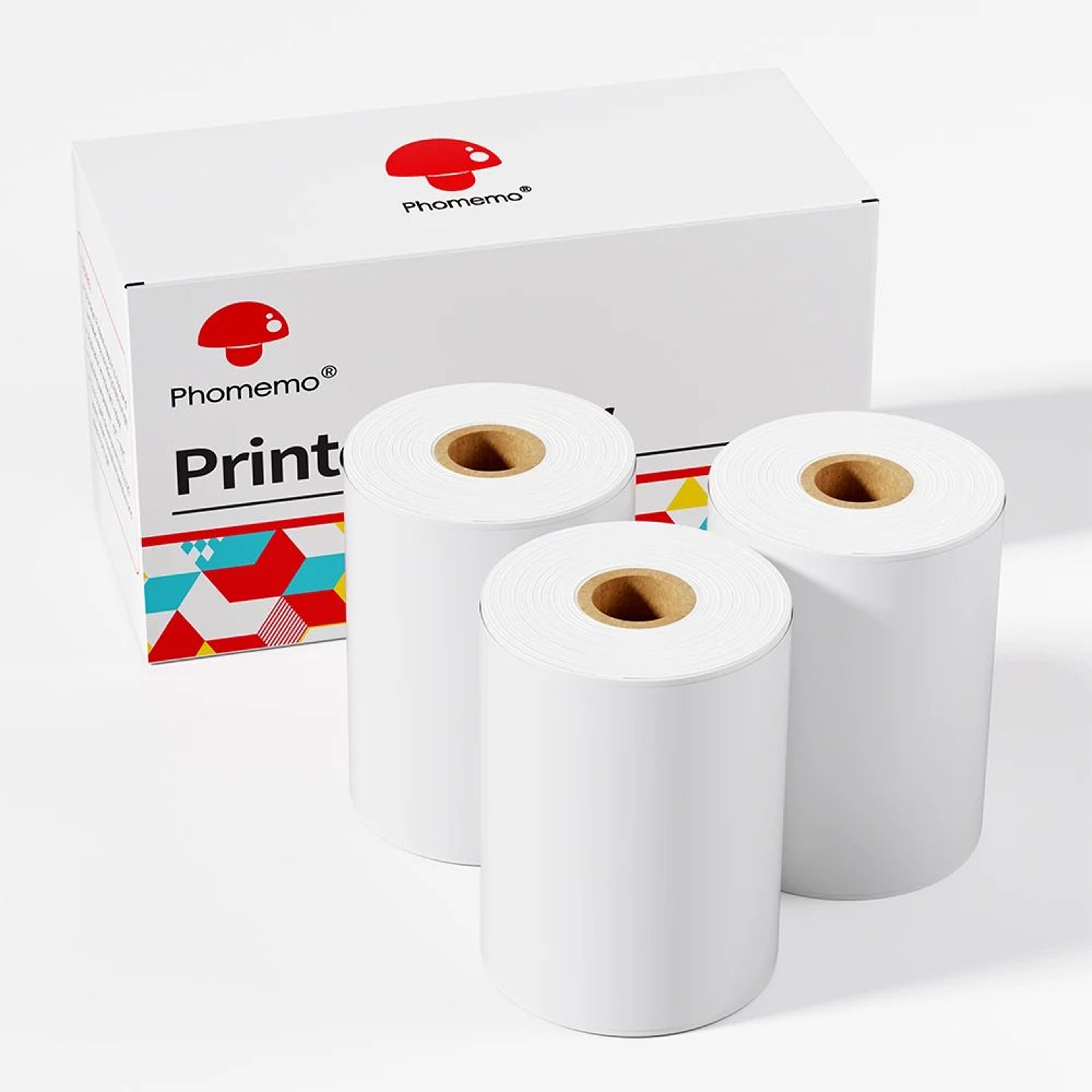 phomemo t02 self-adhesive thermal paper 50mm white sticker printer rolls - 3 pack