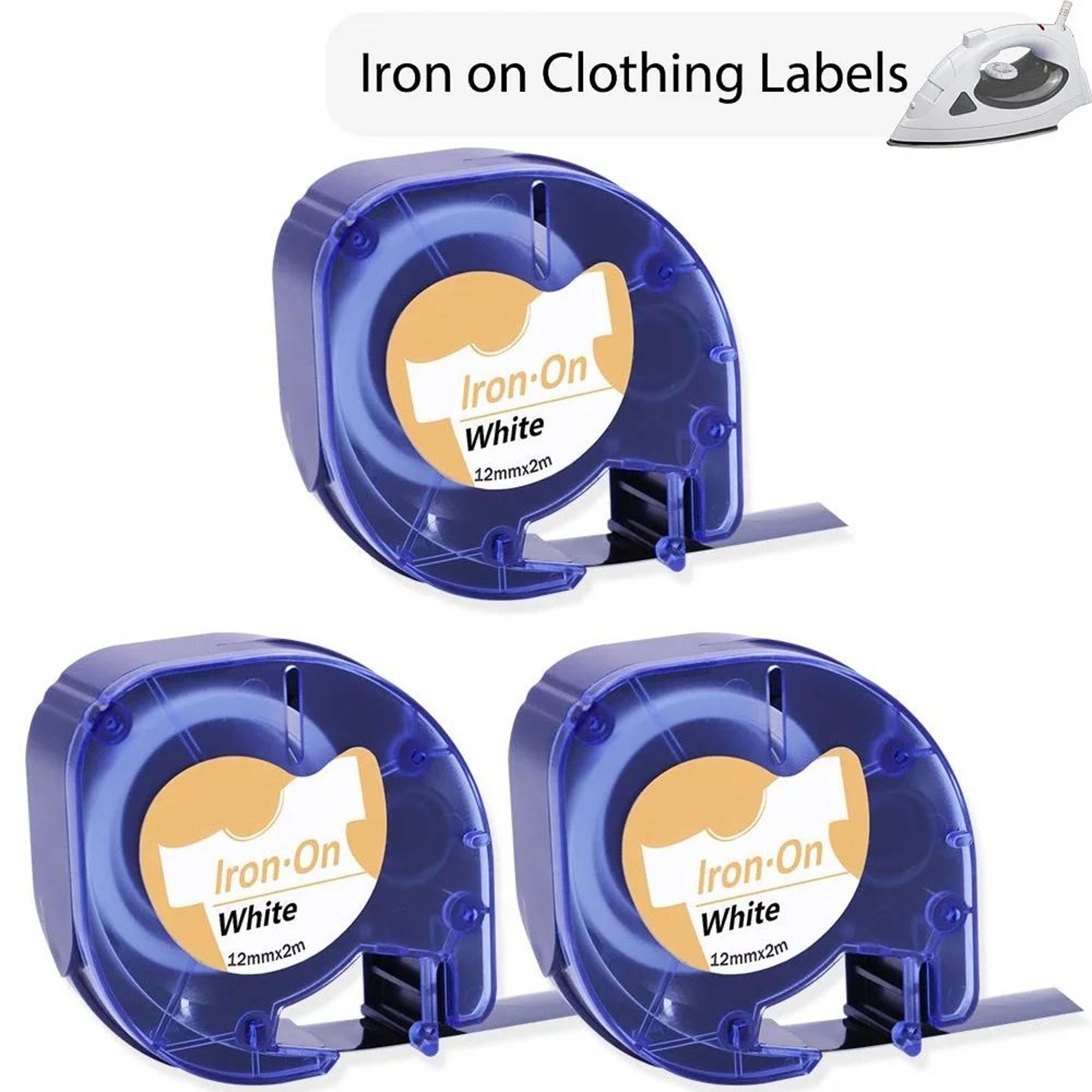 3-pack iron-on fabric label tape compatible with dymo letratag 12mm black on white