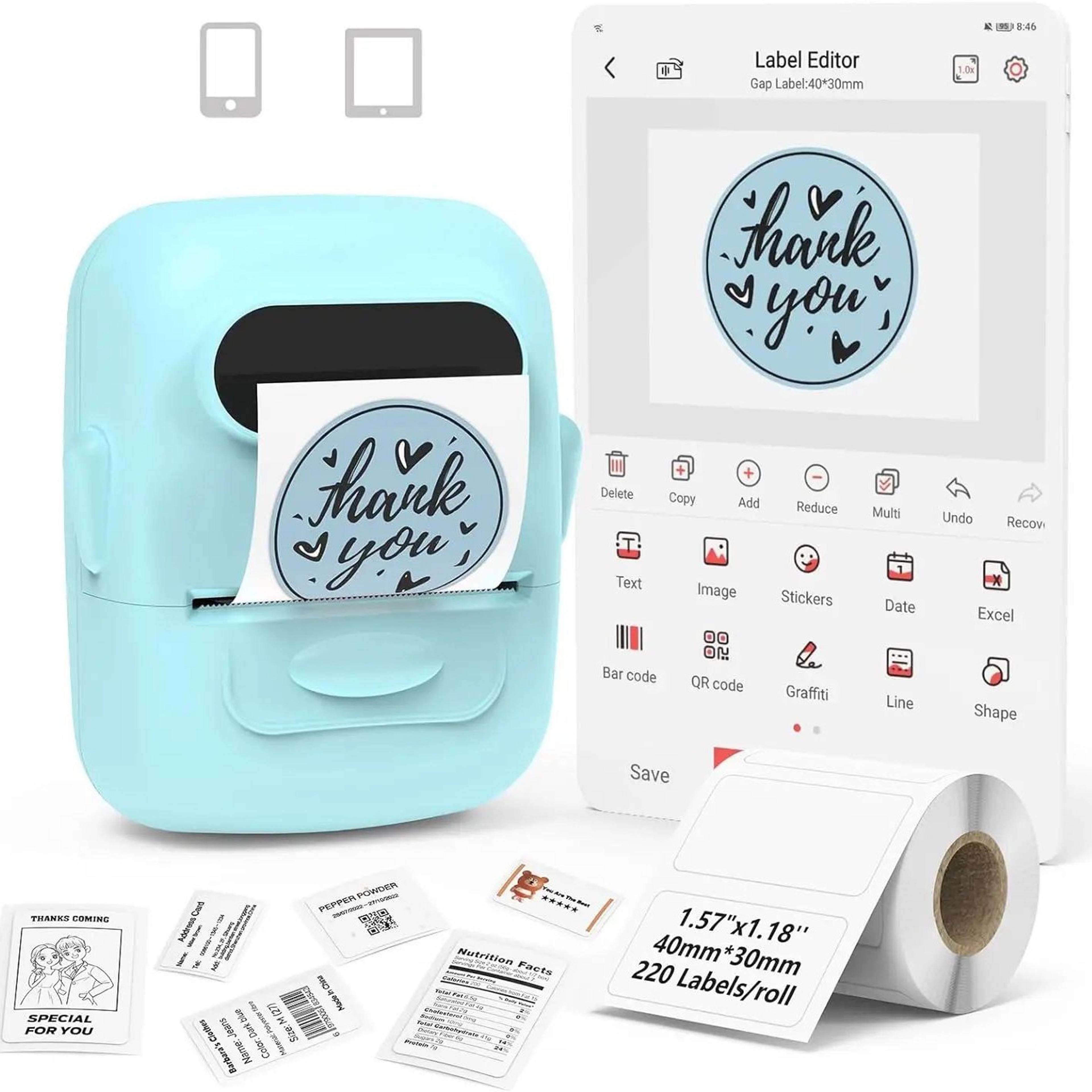 portable bluetooth thermal label printer for home, office and diy organization