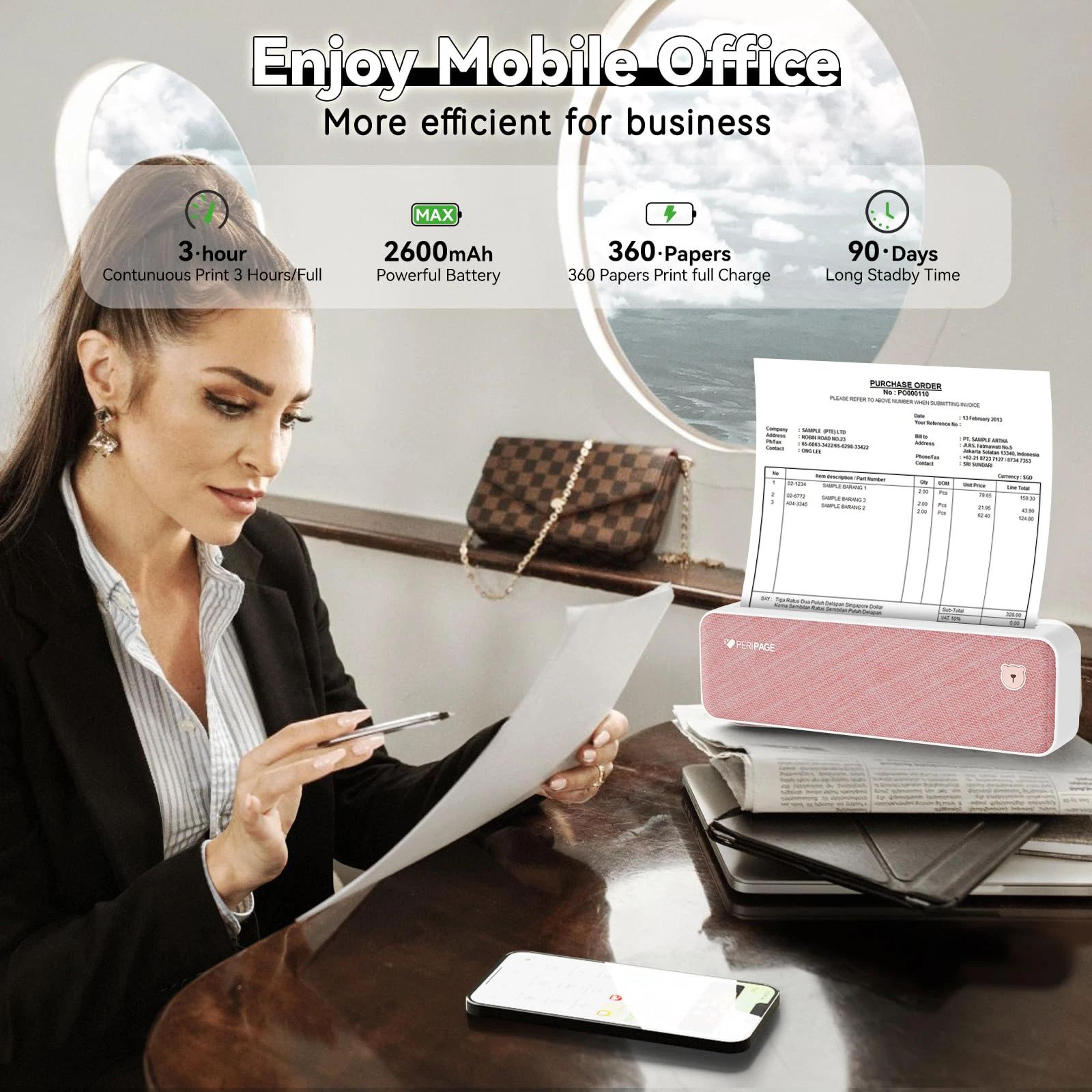 peripage a40 wireless portable a4 thermal printer 304 dpi for travel and office