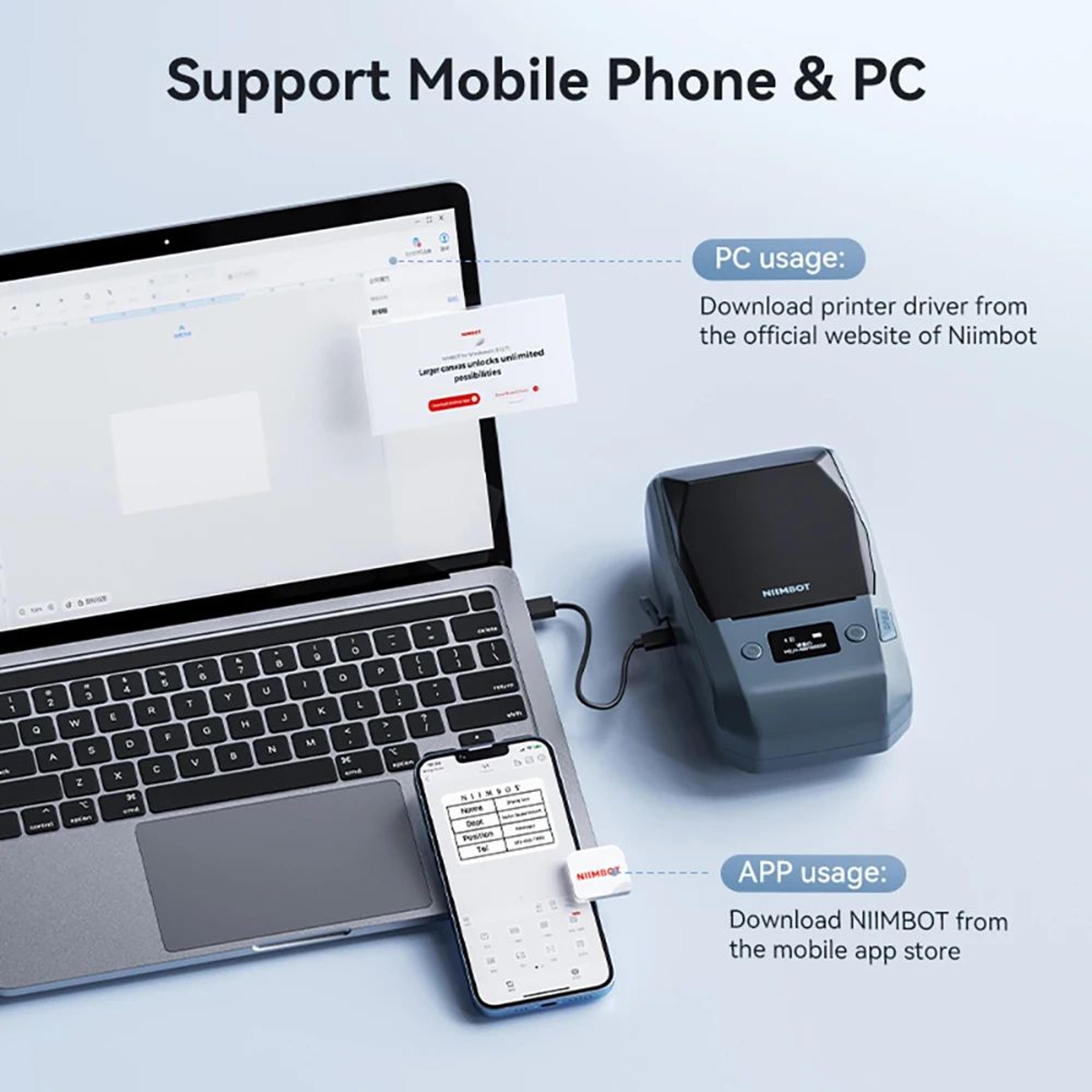 300 dpi wireless thermal transfer label printer 20-50mm for phone and pc