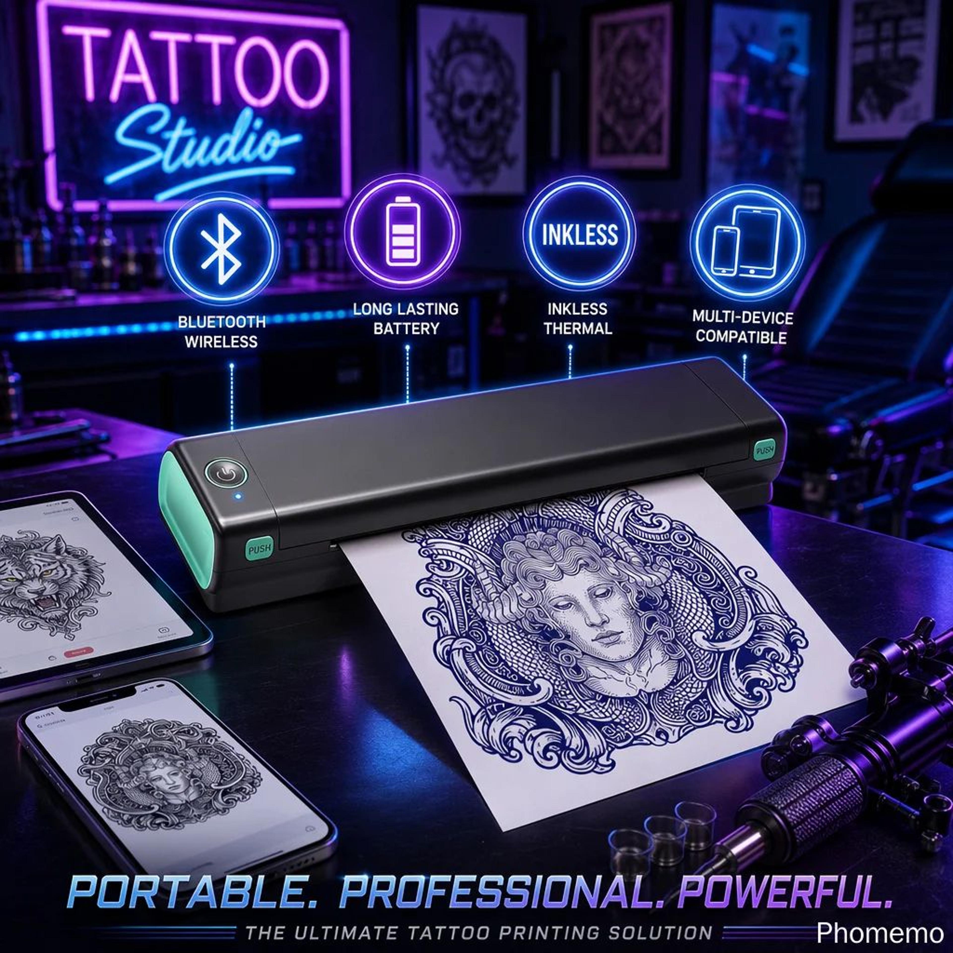 portable wireless bluetooth tattoo stencil printer with 10pcs transfer paper